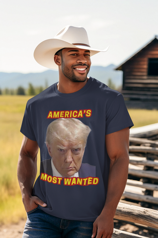 TRUMP MUG SHOT Patriotic T-Shirt (S-5XL): Men's Medium Weight Gildan 5000 - FREE SHIPPING