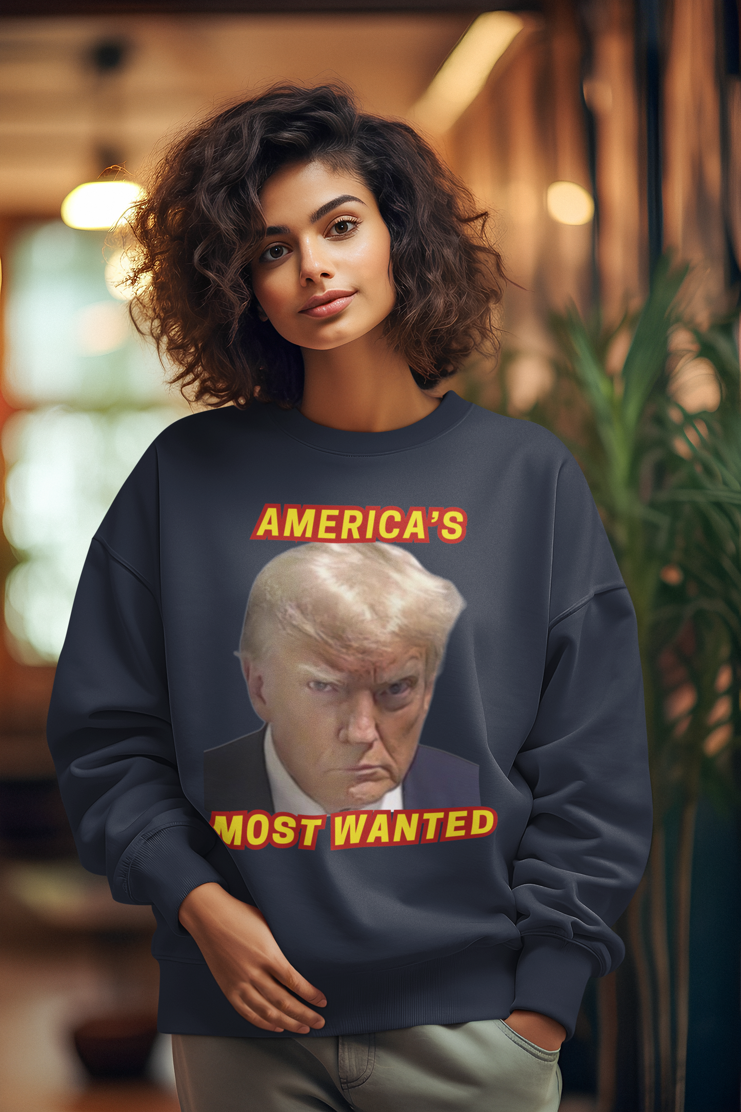 TRUMP MUG SHOT Heavy Weight Patriotic Sweatshirt (S-5XL): Women's Gildan 18000 - FREE SHIPPING