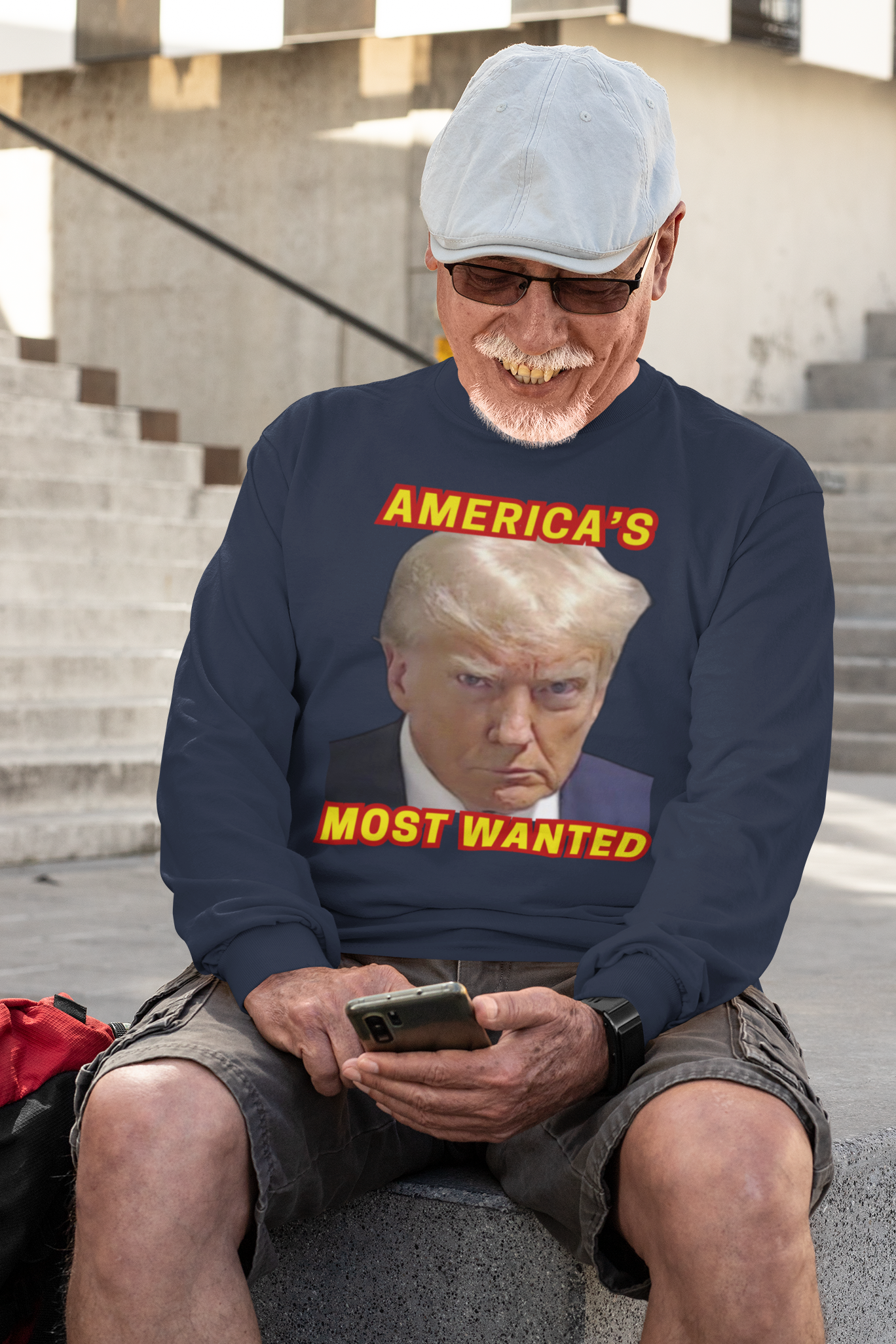 . TRUMP MUG SHOT Heavy Weight Patriotic Long Sleeve T-Shirt (S-2XL): Men's Gildan 2400 - FREE SHIPPING