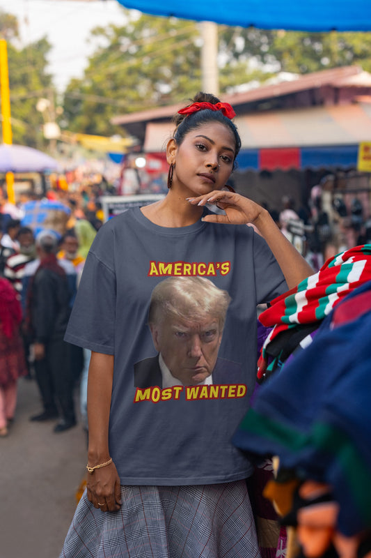 . TRUMP MUG SHOT Plus Size Heavy Weight Patriotic T-Shirt (S-5XL): Women's Hanes Beefy-T® - FREE SHIPPING