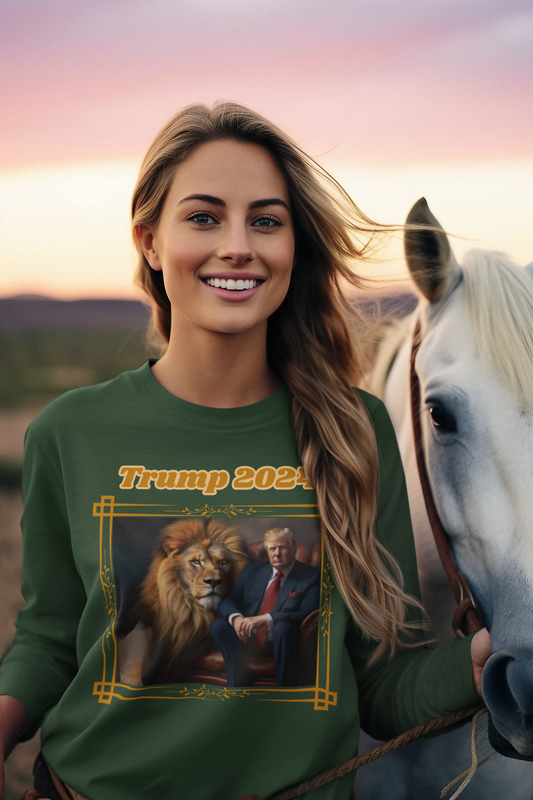 TRUMP 2024 Heavy Weight Patriotic Long Sleeve T-Shirt (S-2XL): Women's Gildan 2400 - FREE SHIPPING