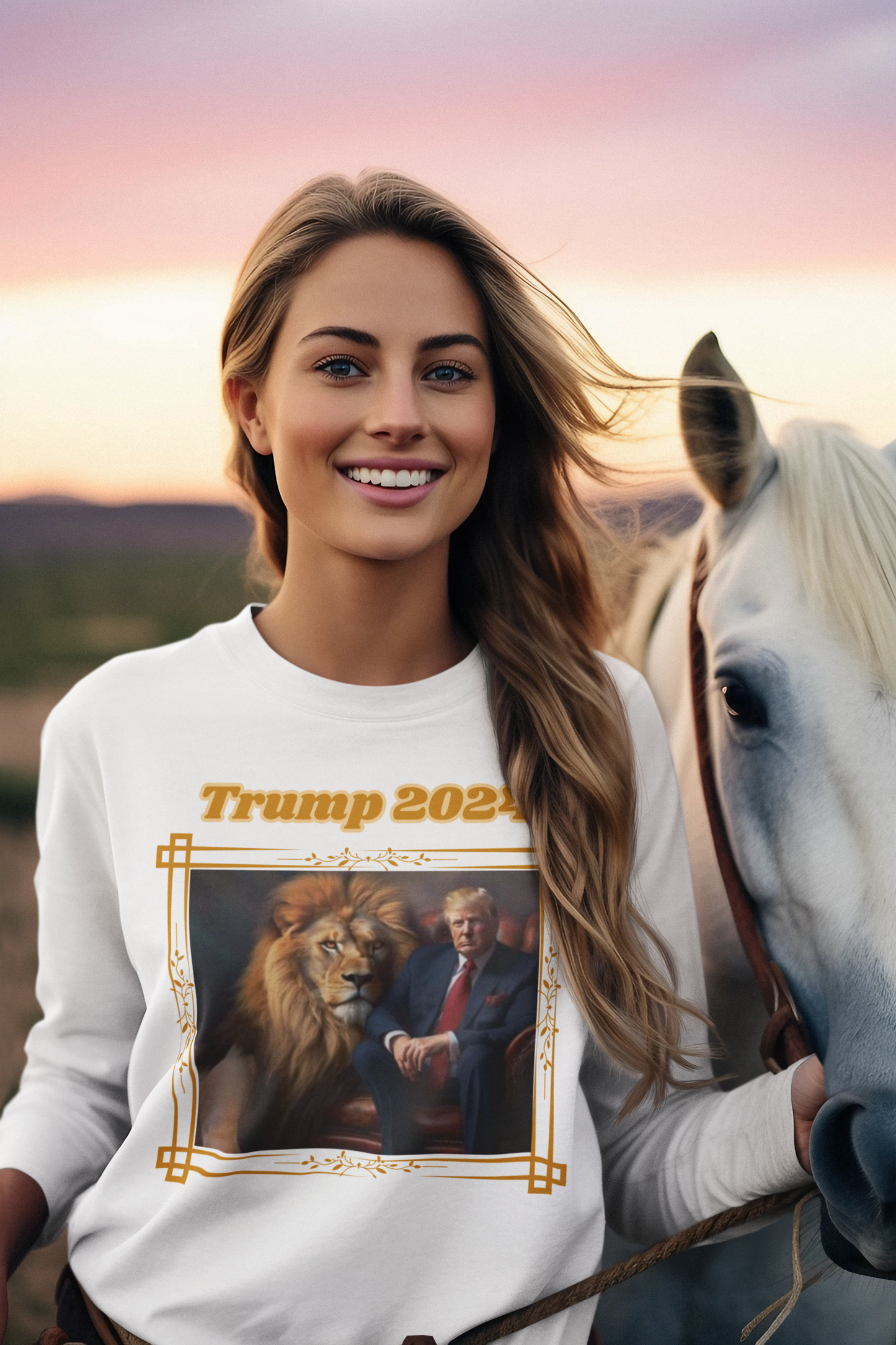 TRUMP 2024 Heavy Weight Patriotic Long Sleeve T-Shirt (S-2XL): Women's Gildan 2400 - FREE SHIPPING