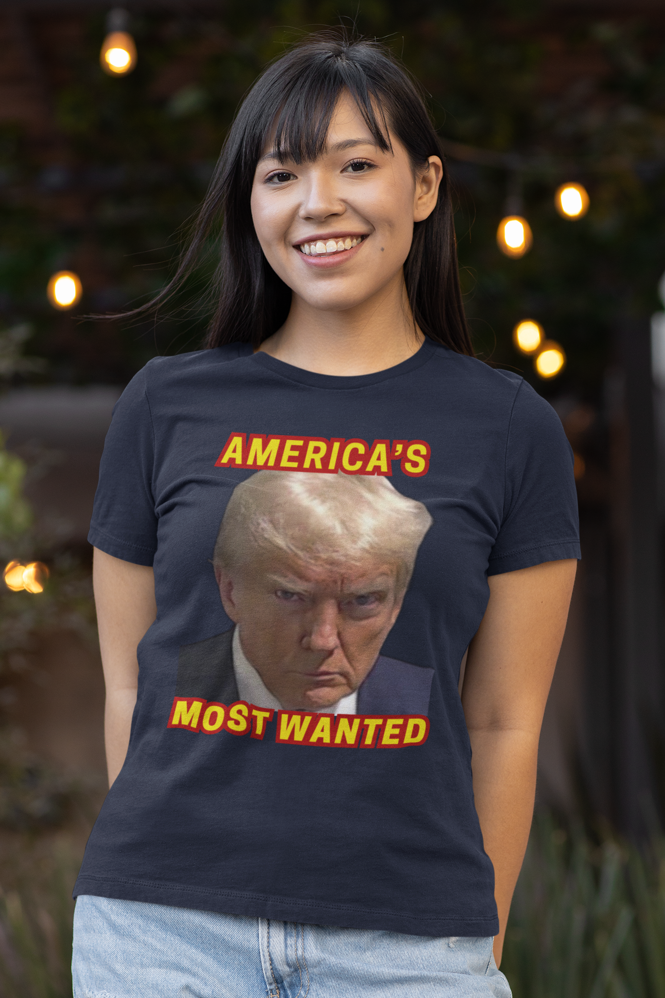TRUMP MUG SHOT Fitted Patriotic T-Shirt (S-2XL): Women's Bella+Canvas 6004 - FREE SHIPPING