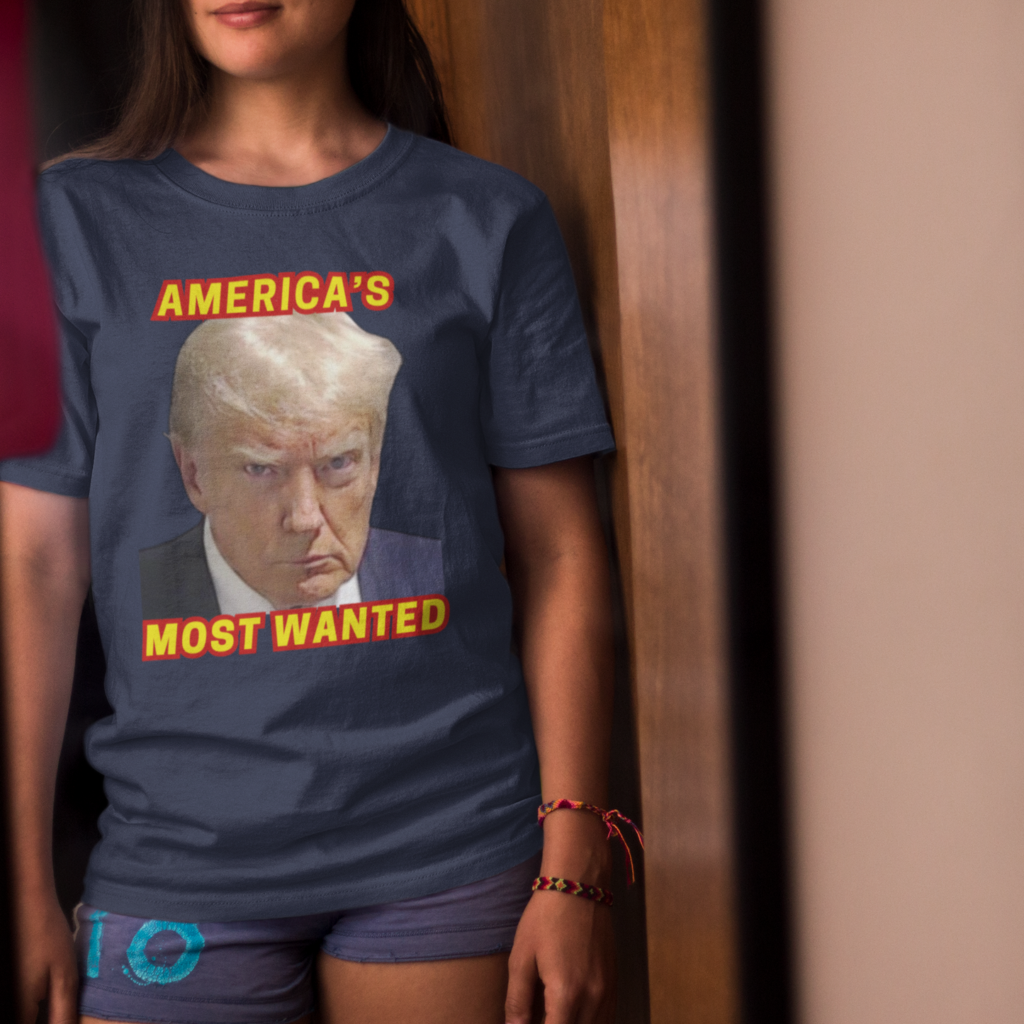 TRUMP MUG SHOT Classic Patriotic T-Shirt (S-5XL): Women's Medium Weight Gildan 5000 - FREE SHIPPING