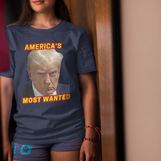 TRUMP MUG SHOT Classic Patriotic T-Shirt (S-5XL): Women's Medium Weight Gildan 5000 - FREE SHIPPING