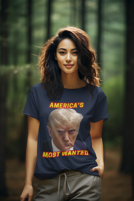 TRUMP MUG SHOT Semi-Fitted Patriotic T-Shirt (S-3XL): Women's Gildan 5000L - FREE SHIPPING