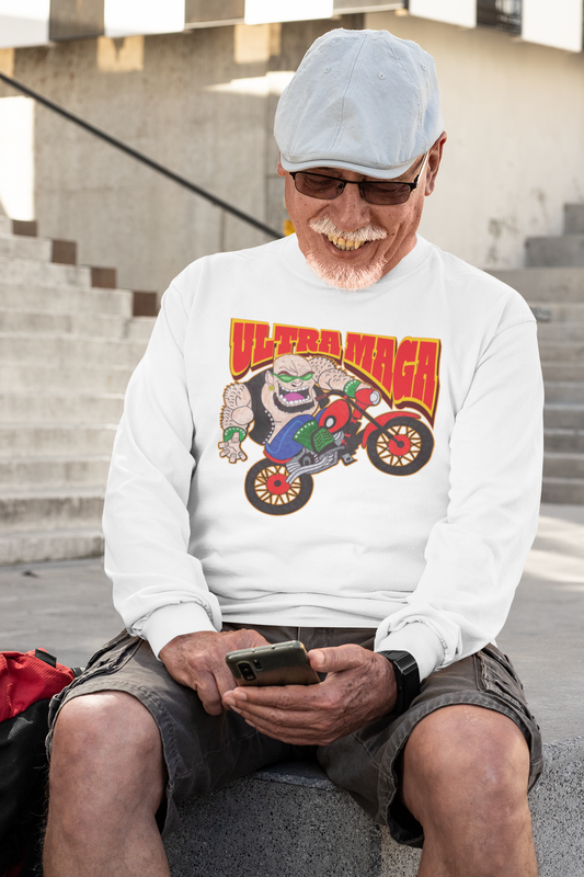 . ULTRA MAGA Heavy Weight Patriotic Biker Long Sleeve T-Shirt (S-2XL): Men's Gildan 2400 - FREE SHIPPING