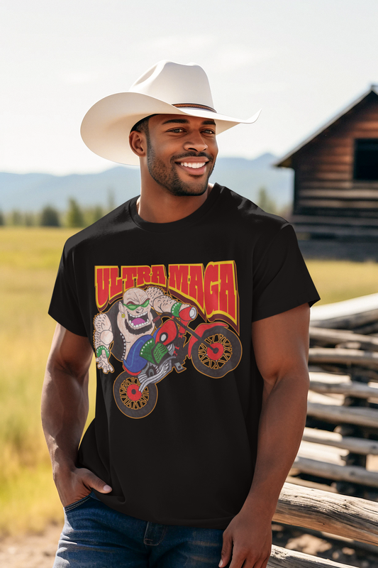ULTRA MAGA Patriotic Biker T-Shirt (S-5XL): Men's Medium Weight Gildan 5000 - FREE SHIPPING