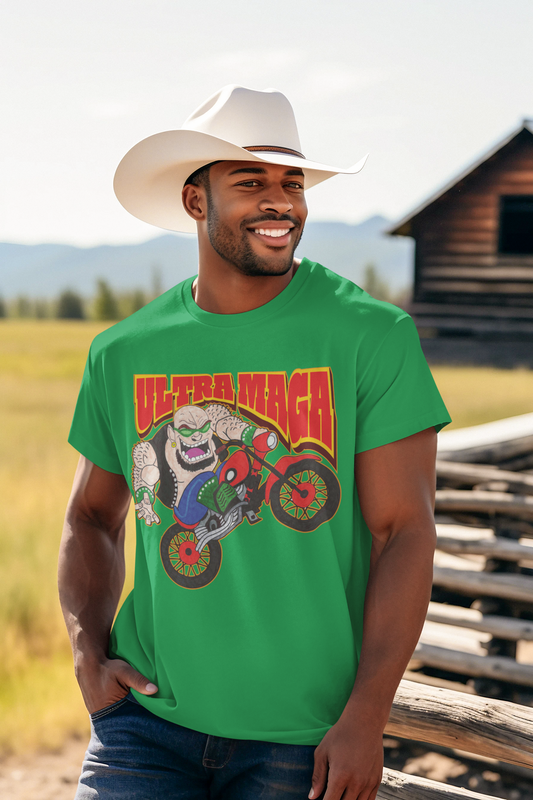 ULTRA MAGA Patriotic Biker T-Shirt (S-5XL): Men's Medium Weight Gildan 5000 - FREE SHIPPING