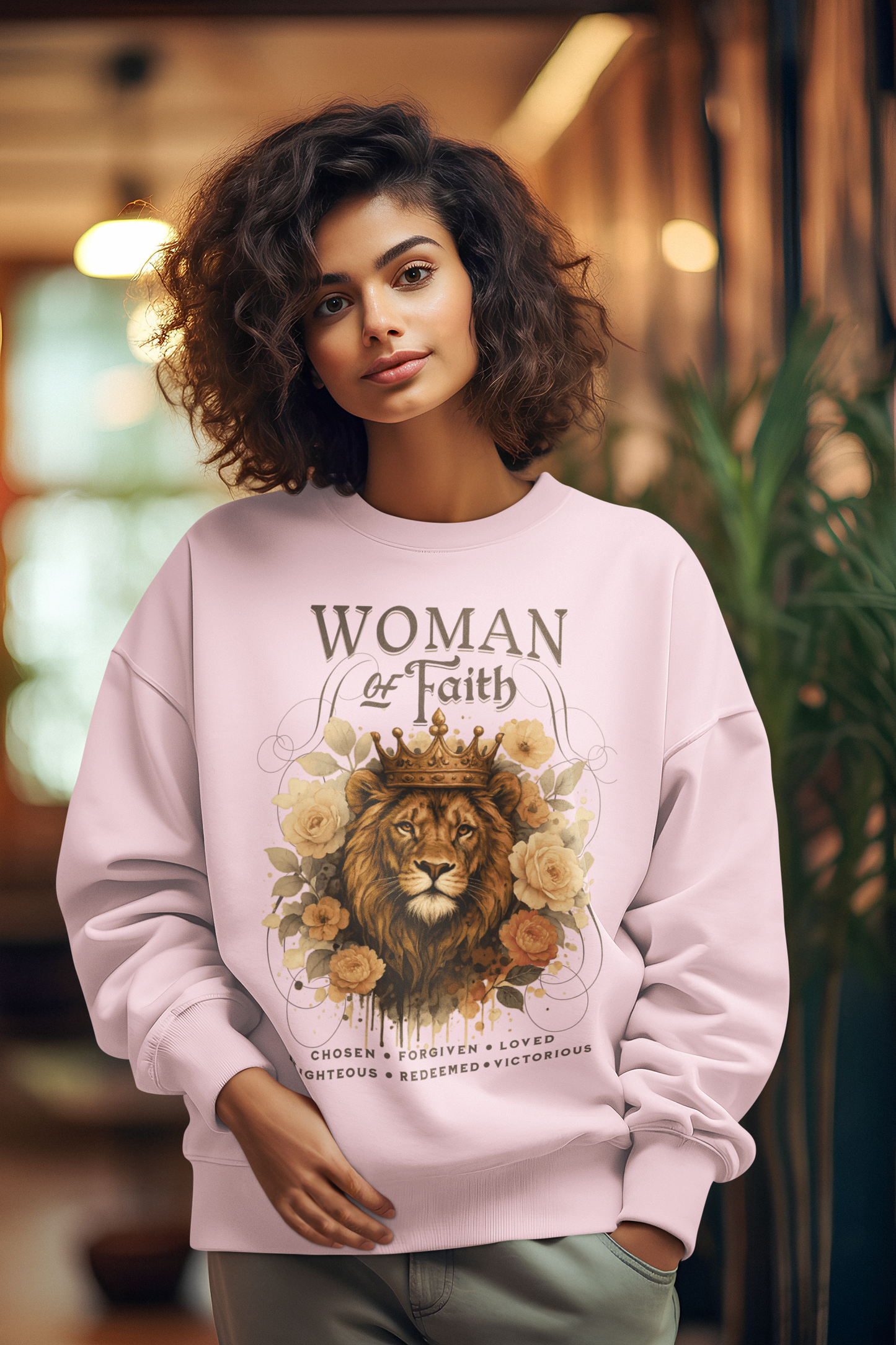 WOMAN OF FAITH Heavy Weight Christian Sweatshirt (S-5XL): Women's Gildan 18000
