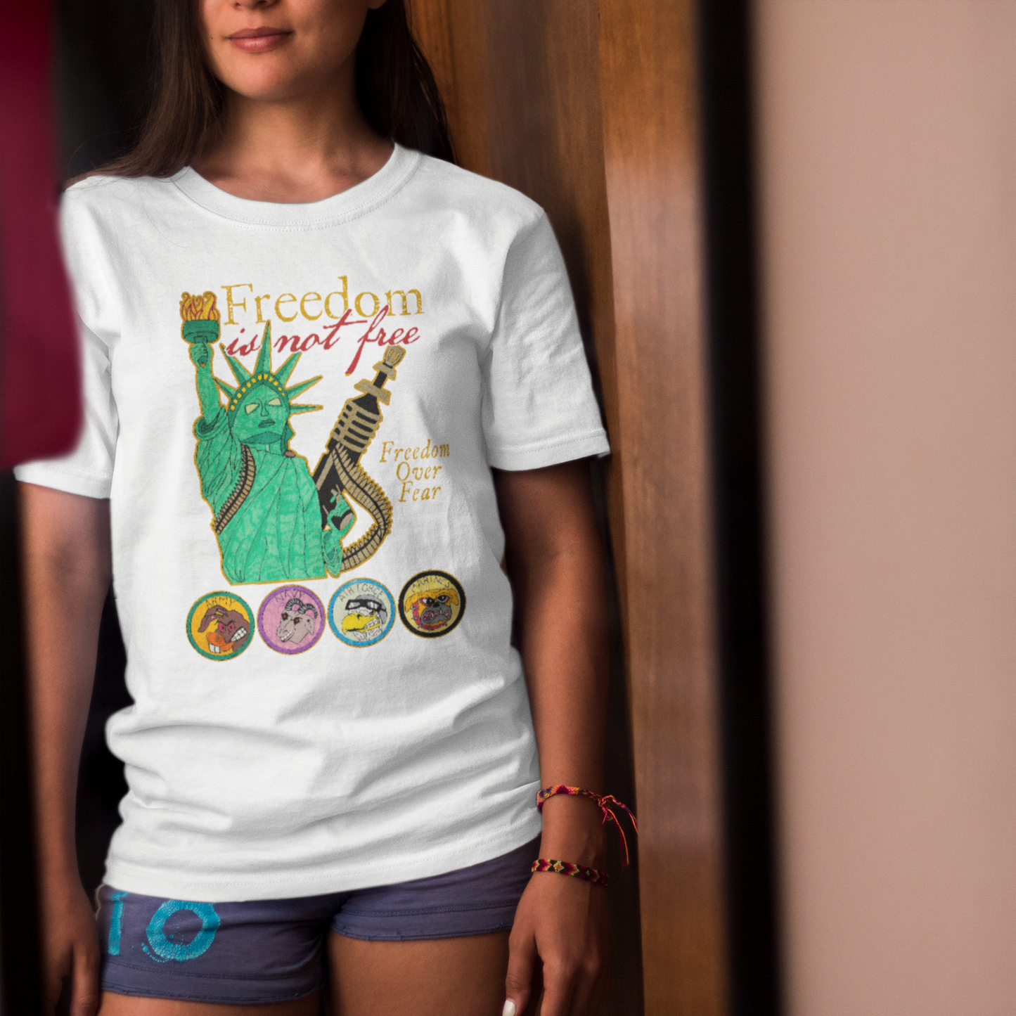 FREEDOM IS NOT FREE Classic Patriotic Military T-Shirt (S-5XL): Women's Medium Weight Gildan 5000 - FREE SHIPPING