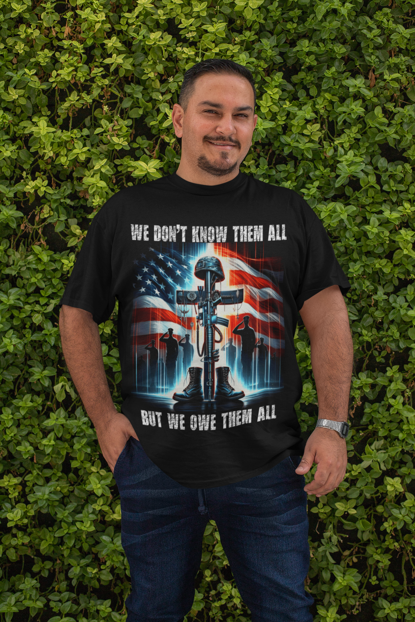 . WE OWE THEM ALL Plus Size Heavy Weight Patriotic Christian T-Shirt (S-5XL): Men's Hanes Beefy-T® - FREE SHIPPING