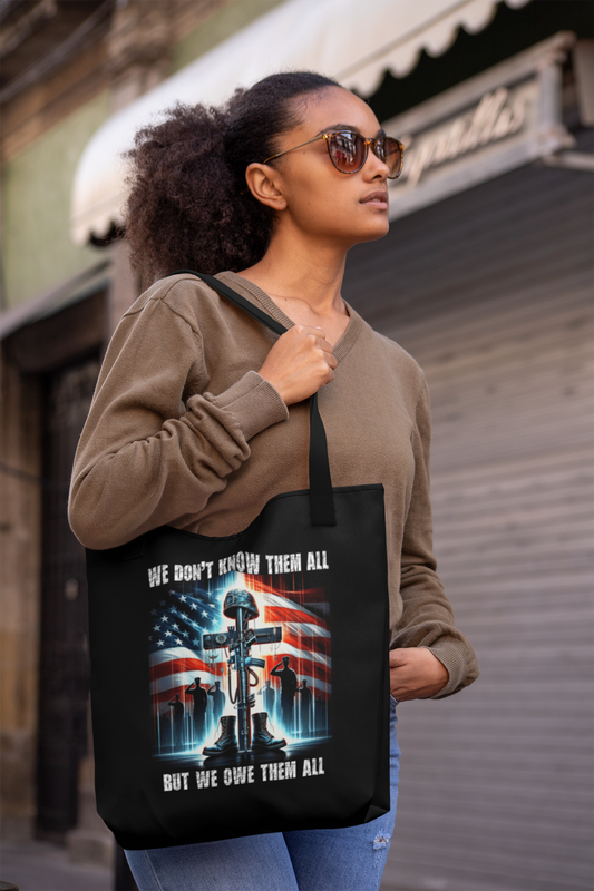 WE OWE THEM ALL Patriotic Christian 100% Polyester Tote Bag (3 sizes) - FREE SHIPPING