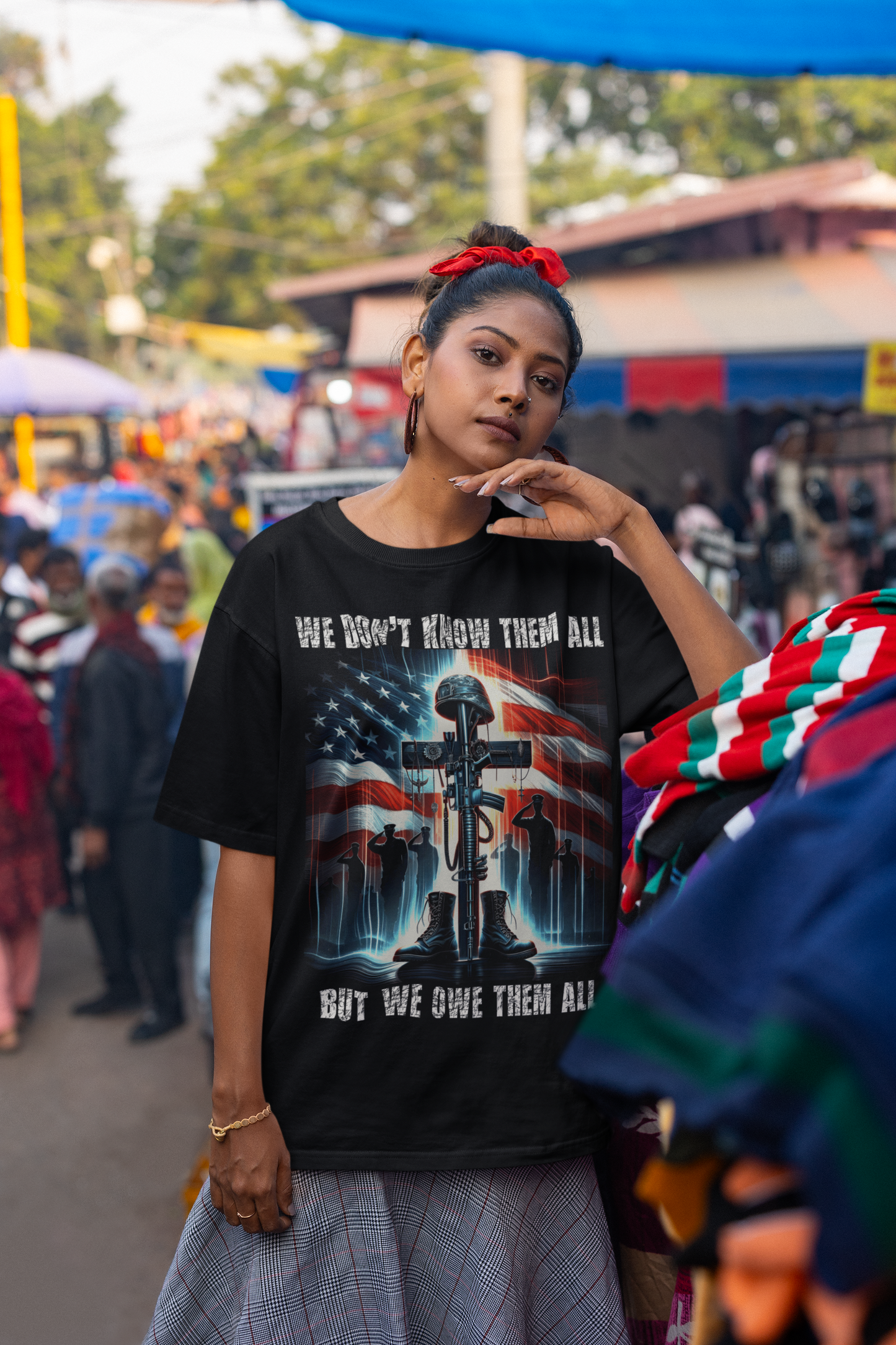 . WE OWE THEM ALL Plus Size Heavy Weight Patriotic Military T-Shirt (S-5XL): Women's Plus Size Hanes Beefy-T® - FREE SHIPPING