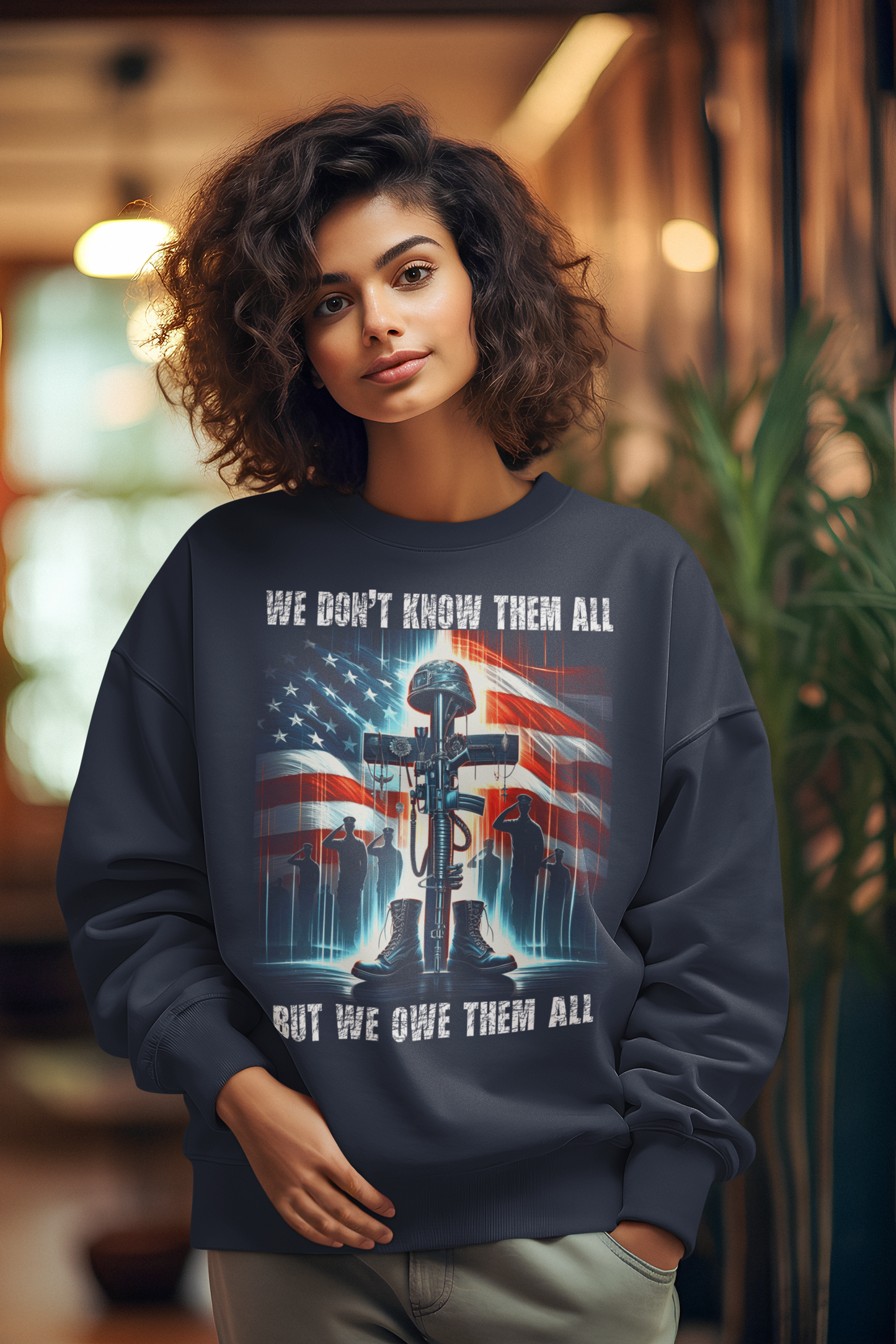 WE OWE THEM ALL Heavy Weight Patriotic Christian Sweatshirt (S-5XL): Women's Gildan 18000 - FREE SHIPPING