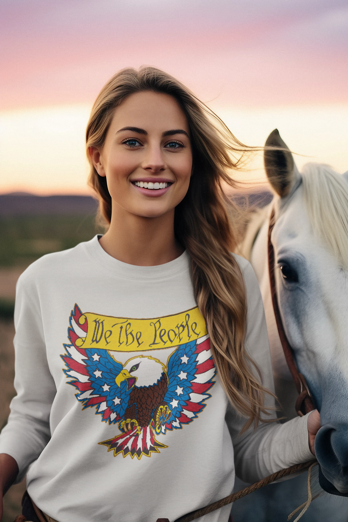 WE THE PEOPLE Heavy Weight Patriotic Long Sleeve T-Shirt (S-2XL): Women's Gildan 2400 - FREE SHIPPING