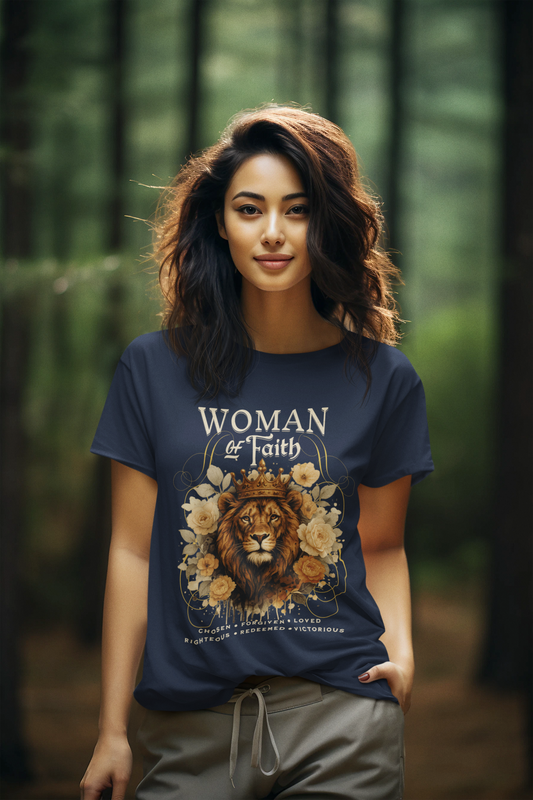 WOMAN OF FAITH Semi-Fitted Christian T-Shirt (S-3XL): Women's Gildan 5000L - FREE SHIPPING