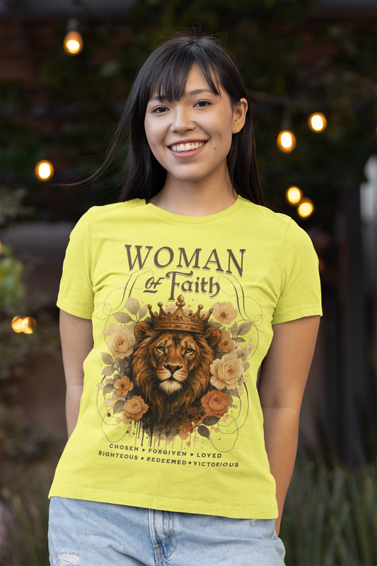WOMAN OF FAITH Fitted Christian T-Shirt (S-2XL): Women's Bella+Canvas 6004 - FREE SHIPPING