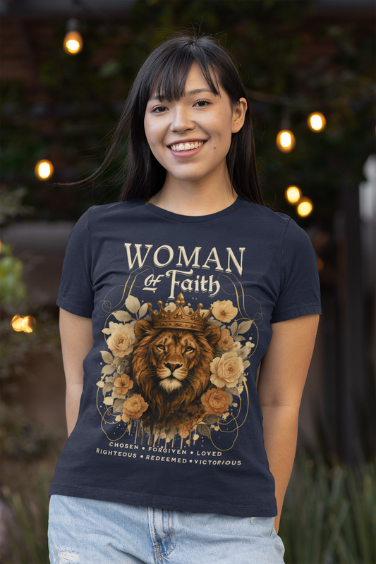 WOMAN OF FAITH Fitted Christian T-Shirt (S-2XL): Women's Bella+Canvas 6004 - FREE SHIPPING