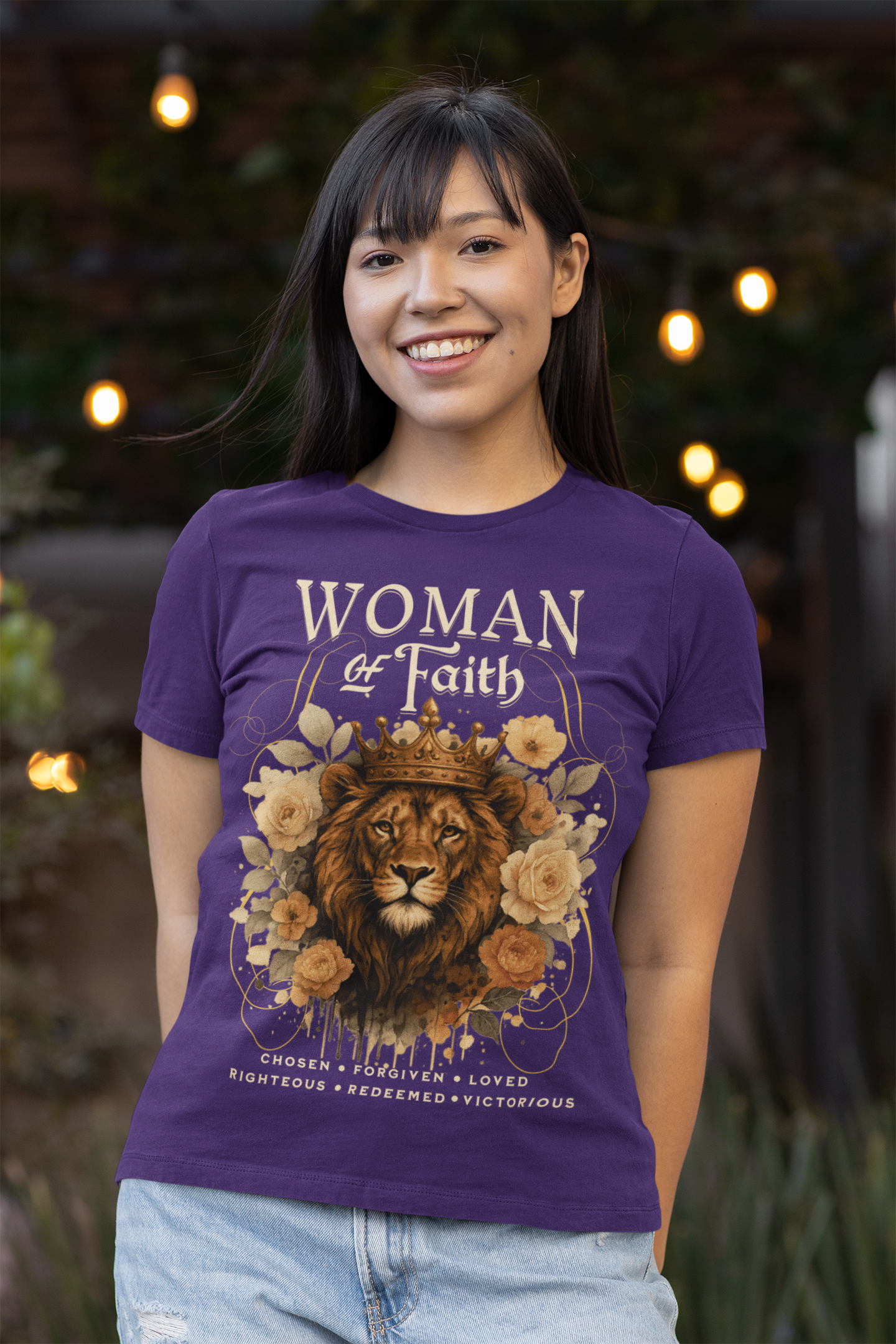 WOMAN OF FAITH Fitted Christian T-Shirt (S-2XL): Women's Bella+Canvas 6004 - FREE SHIPPING