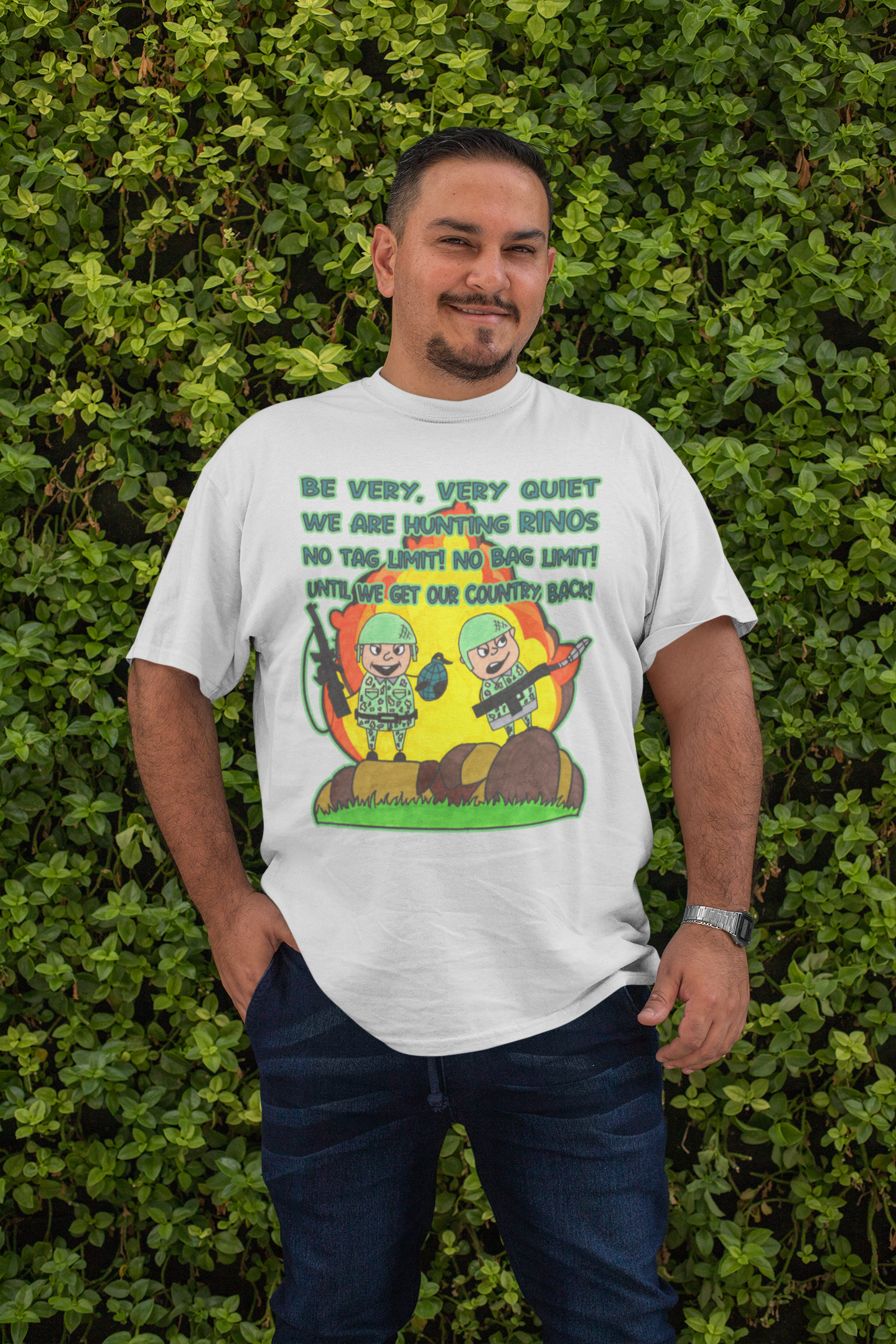 . HUNTING RINOs Plus Size Heavy Weight Patriotic T-Shirt (S-5XL): Men's Plus Size Hanes Beefy-T® - FREE SHIPPING