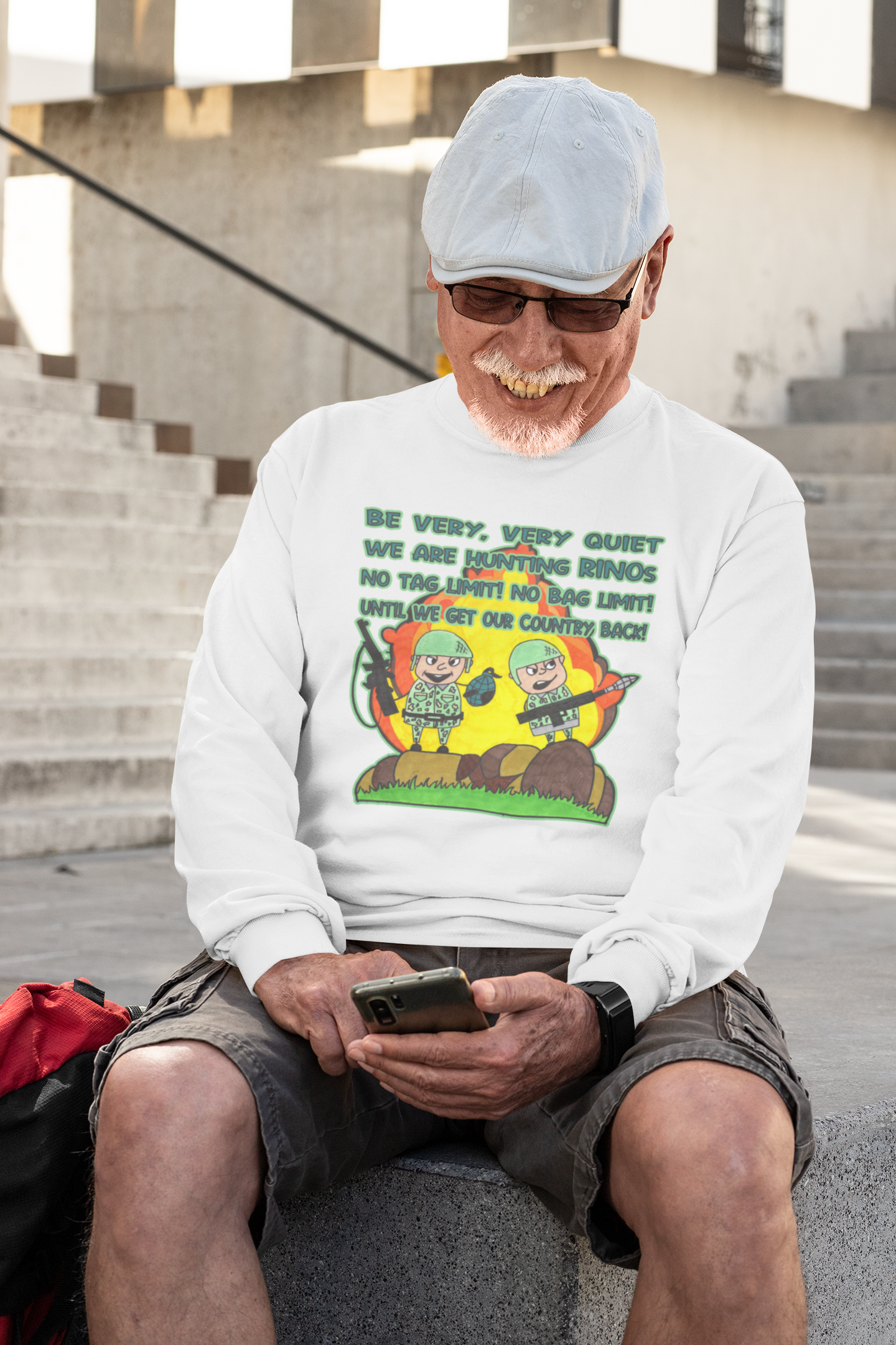 . HUNTING RINOs Heavy Weight Patriotic Military Long Sleeve T-Shirt (S-2XL): Men's Gildan 2400 - FREE SHIPPING