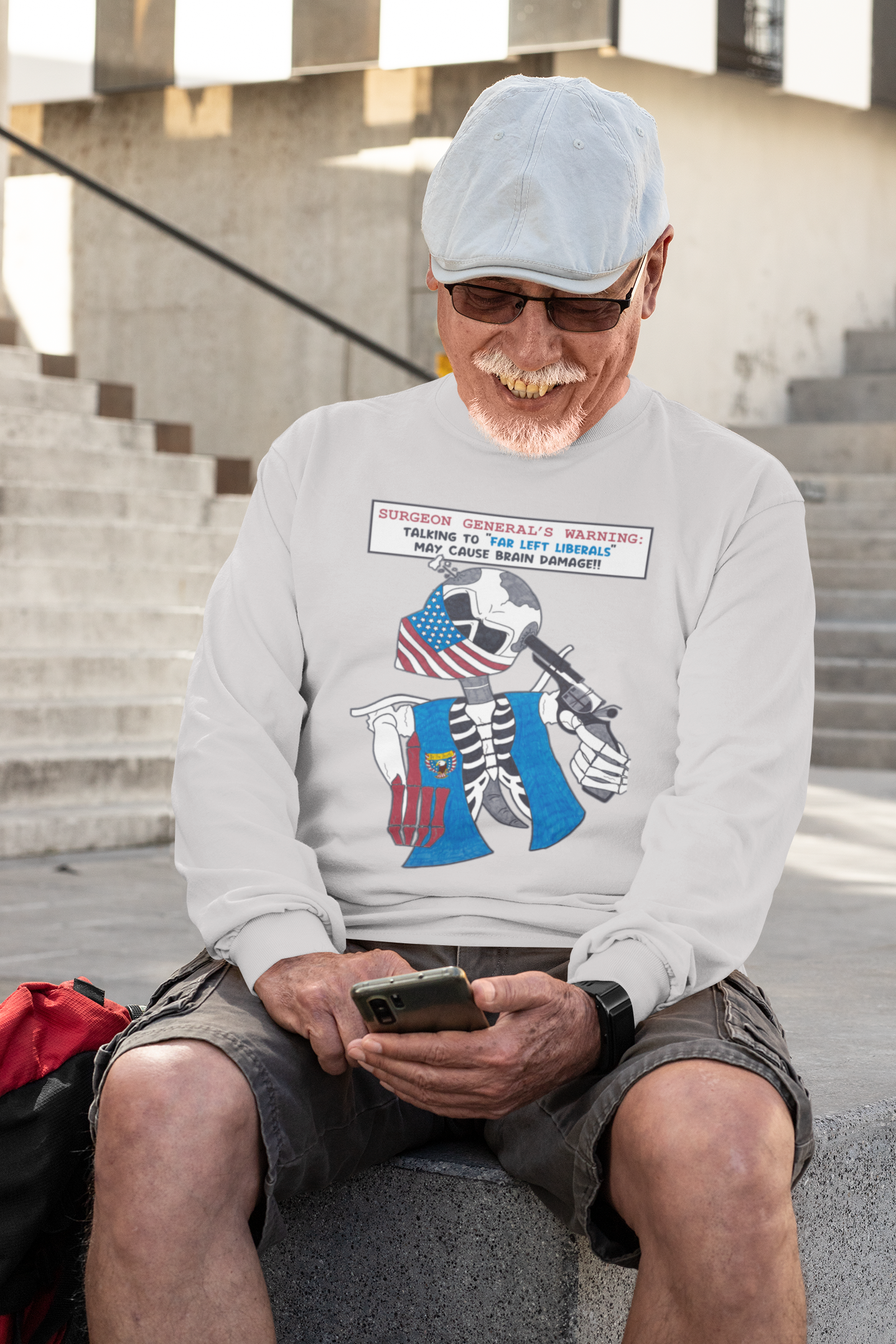 . LIBERAL BRAIN DAMAGE Heavy Weight Patriotic Biker Long Sleeve T-Shirt (S-2XL): Men's Gildan 2400 - FREE SHIPPING