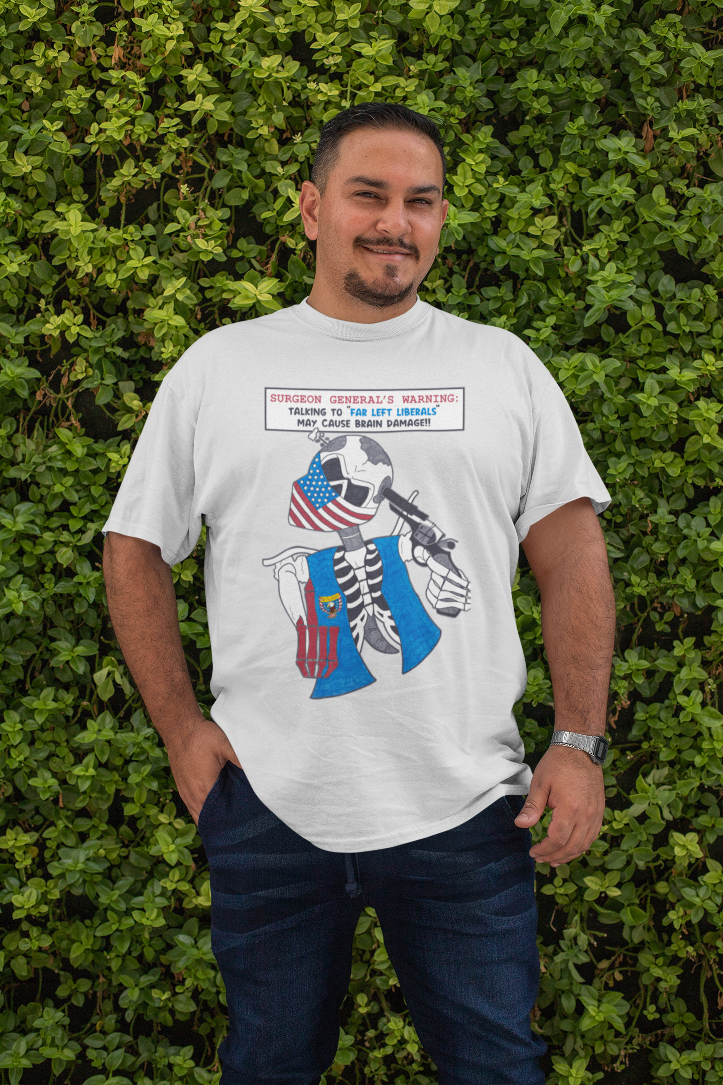 . LIBERAL BRAIN DAMAGE Plus Size Heavy Weight Patriotic Biker T-Shirt (S-5XL): Men's Hanes Beefy-T® - FREE SHIPPING