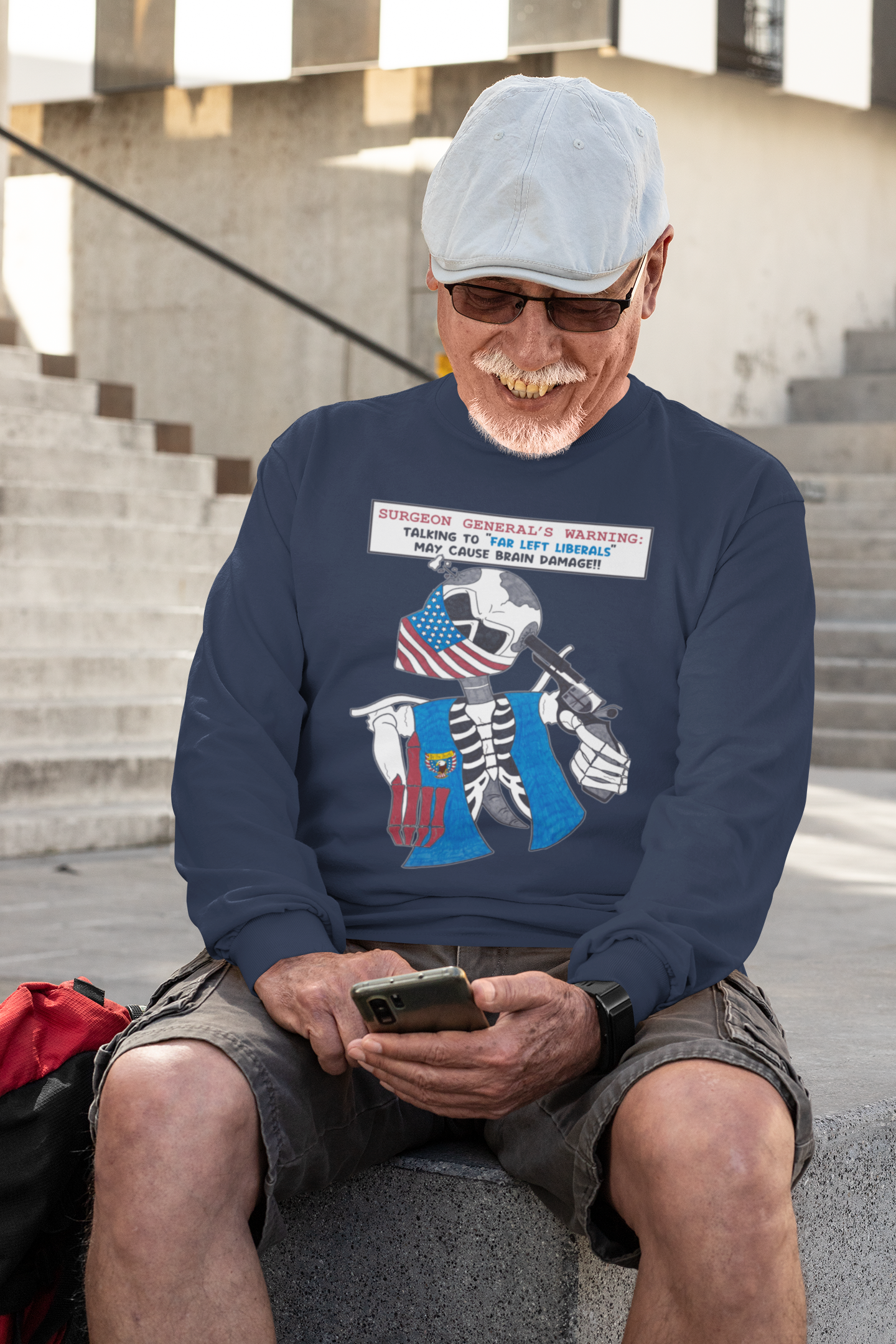 . LIBERAL BRAIN DAMAGE Heavy Weight Patriotic Biker Long Sleeve T-Shirt (S-2XL): Men's Gildan 2400 - FREE SHIPPING