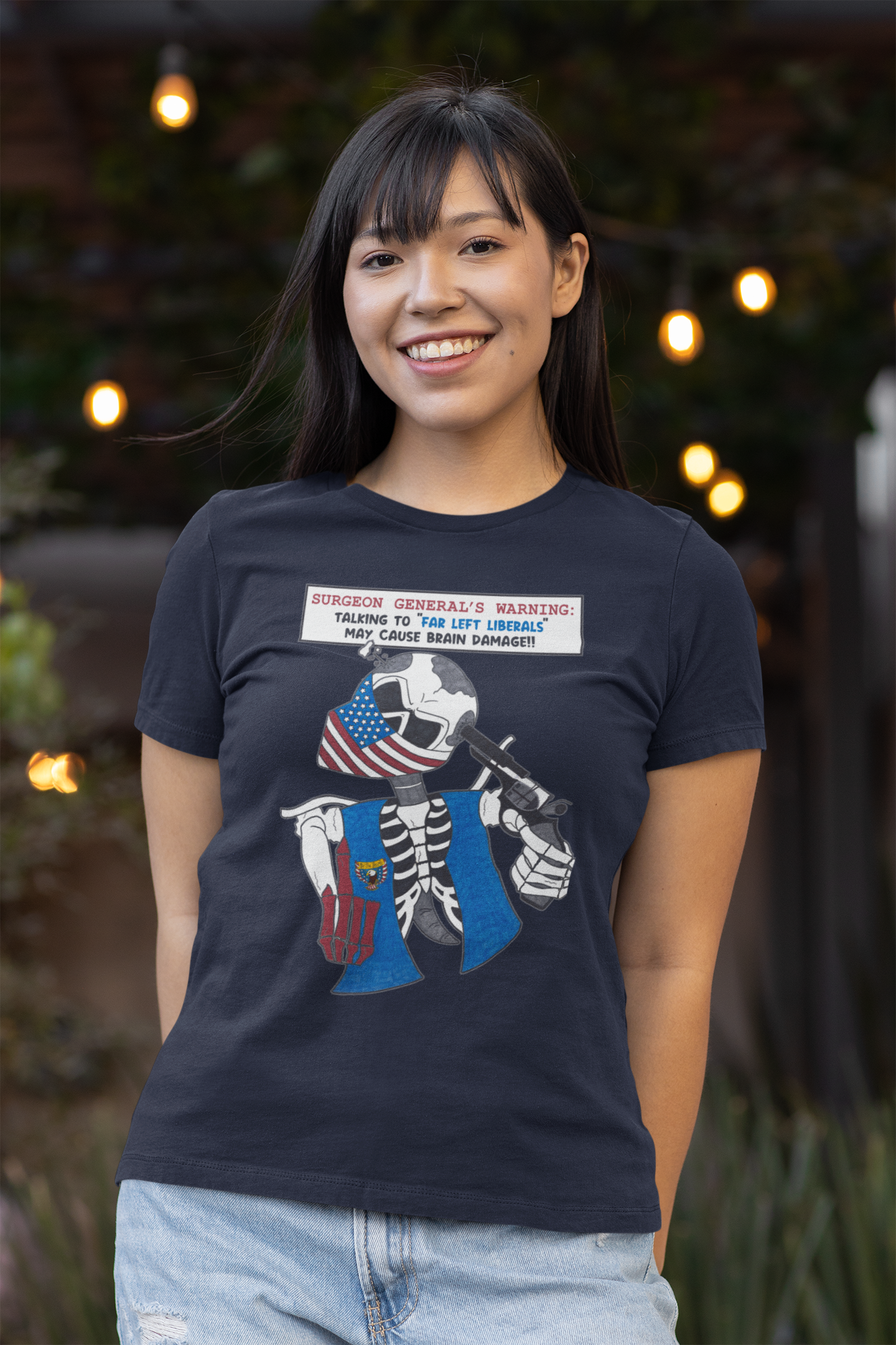 LIBERAL BRAIN DAMAGE Fitted Patriotic Biker T-Shirt (S-2XL): Women's Bella+Canvas 6004 - FREE SHIPPING