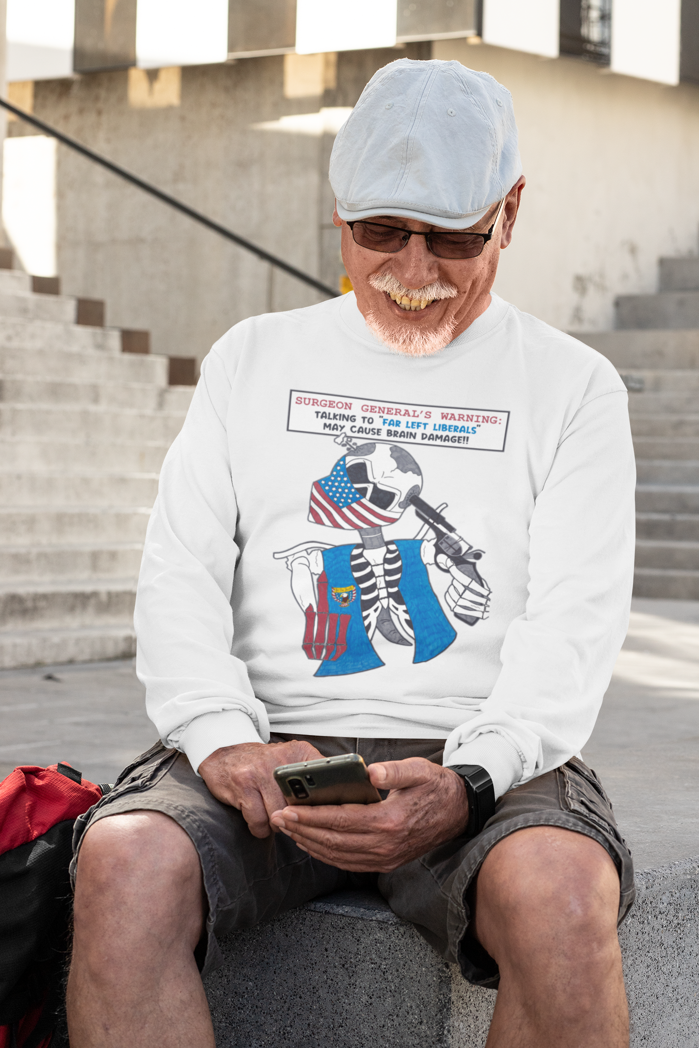 . LIBERAL BRAIN DAMAGE Heavy Weight Patriotic Biker Long Sleeve T-Shirt (S-2XL): Men's Gildan 2400 - FREE SHIPPING