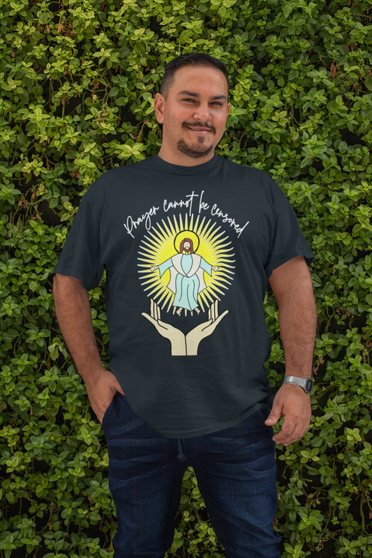 . PRAYER CANNOT BE CENSORED Plus Size Heavy Weight Patriotic Christian T-Shirt (S-5XL): Men's Hanes Beefy-T® - FREE SHIPPING