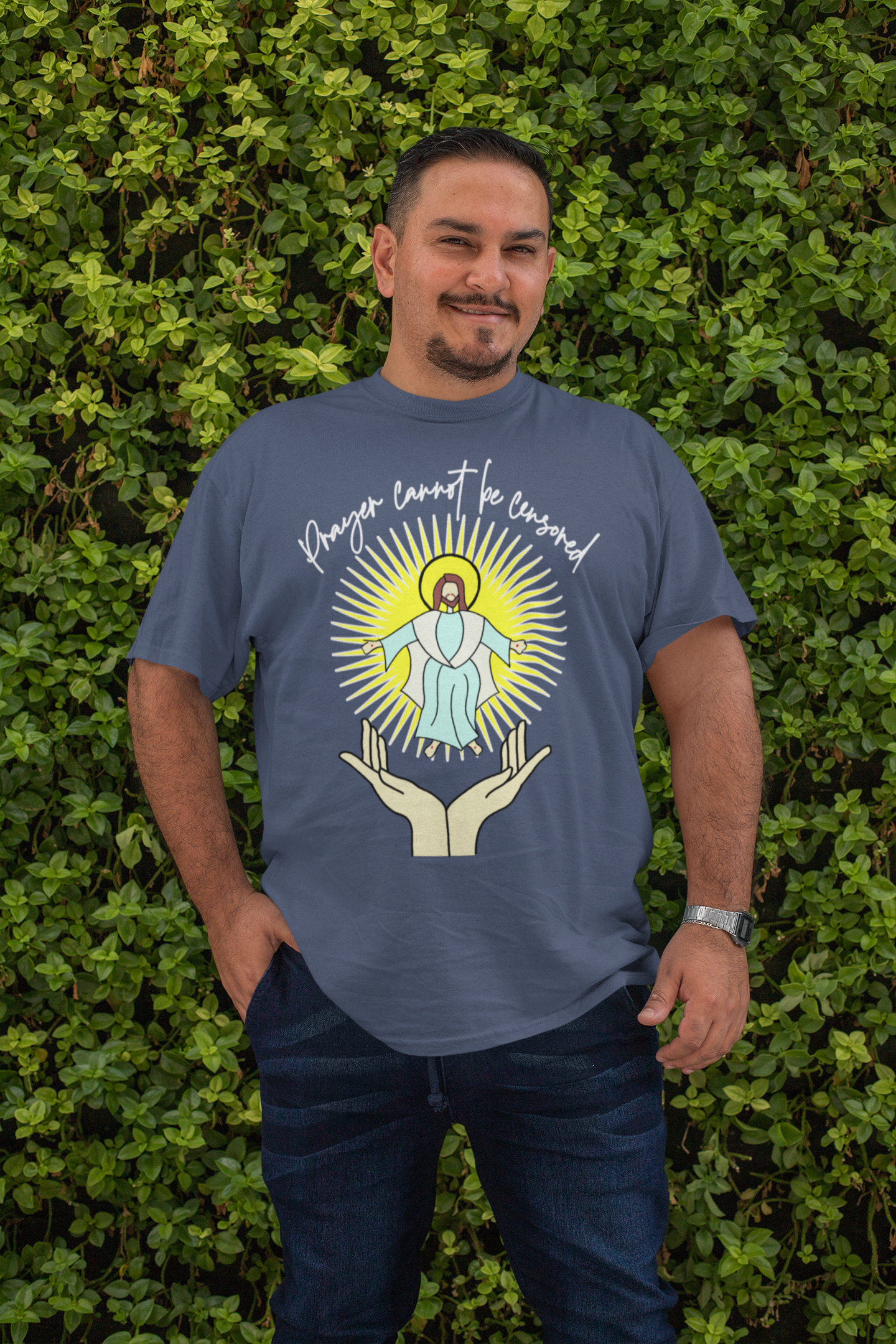 . PRAYER CANNOT BE CENSORED Plus Size Heavy Weight Patriotic Christian T-Shirt (S-5XL): Men's Hanes Beefy-T® - FREE SHIPPING