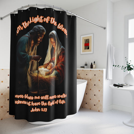 LIGHT OF The WORLD:  100% Polyester Christmas Shower Curtain