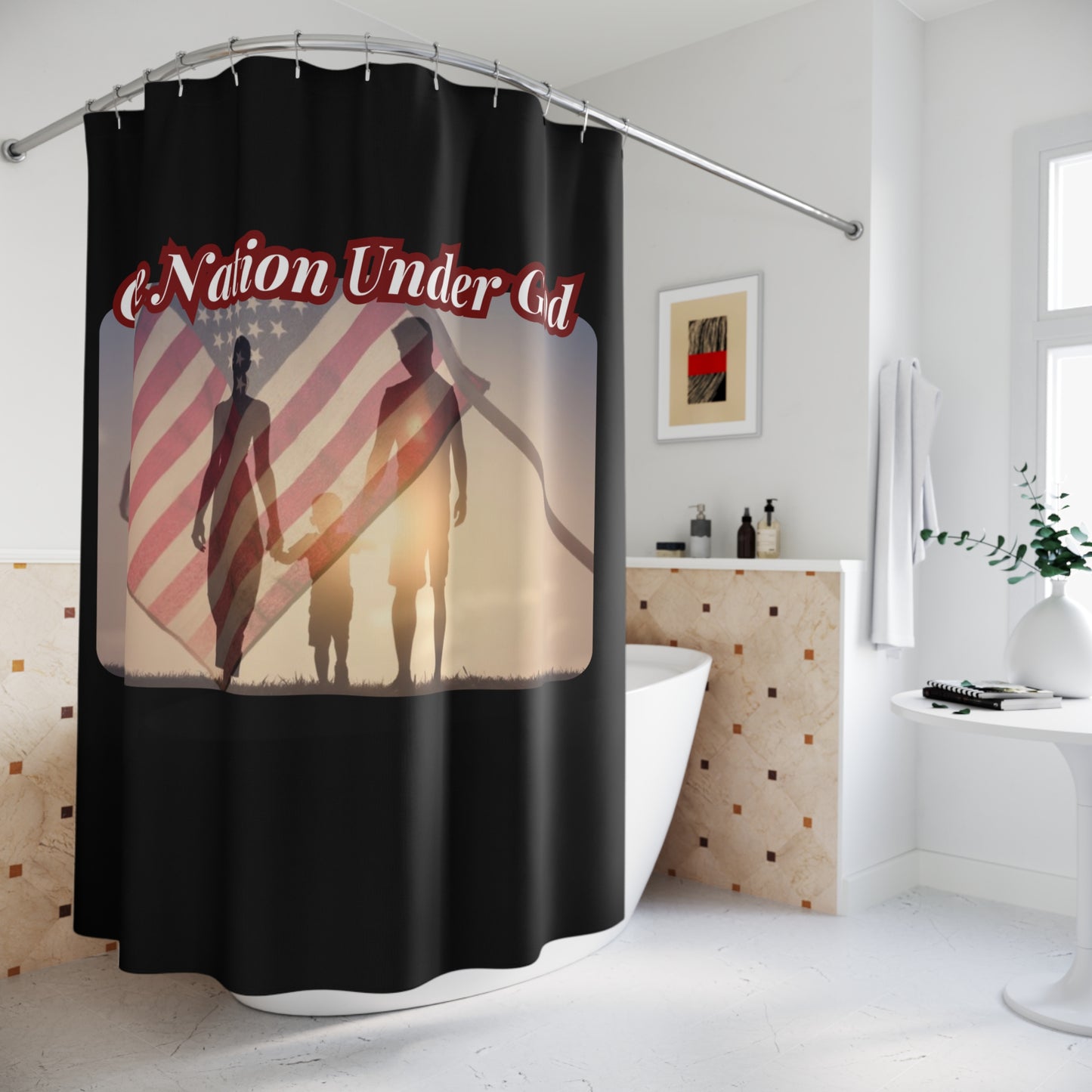 ONE NATION UNDER GOD:  100% Polyester Patriotic Christian Shower Curtain - FREE SHIPPING