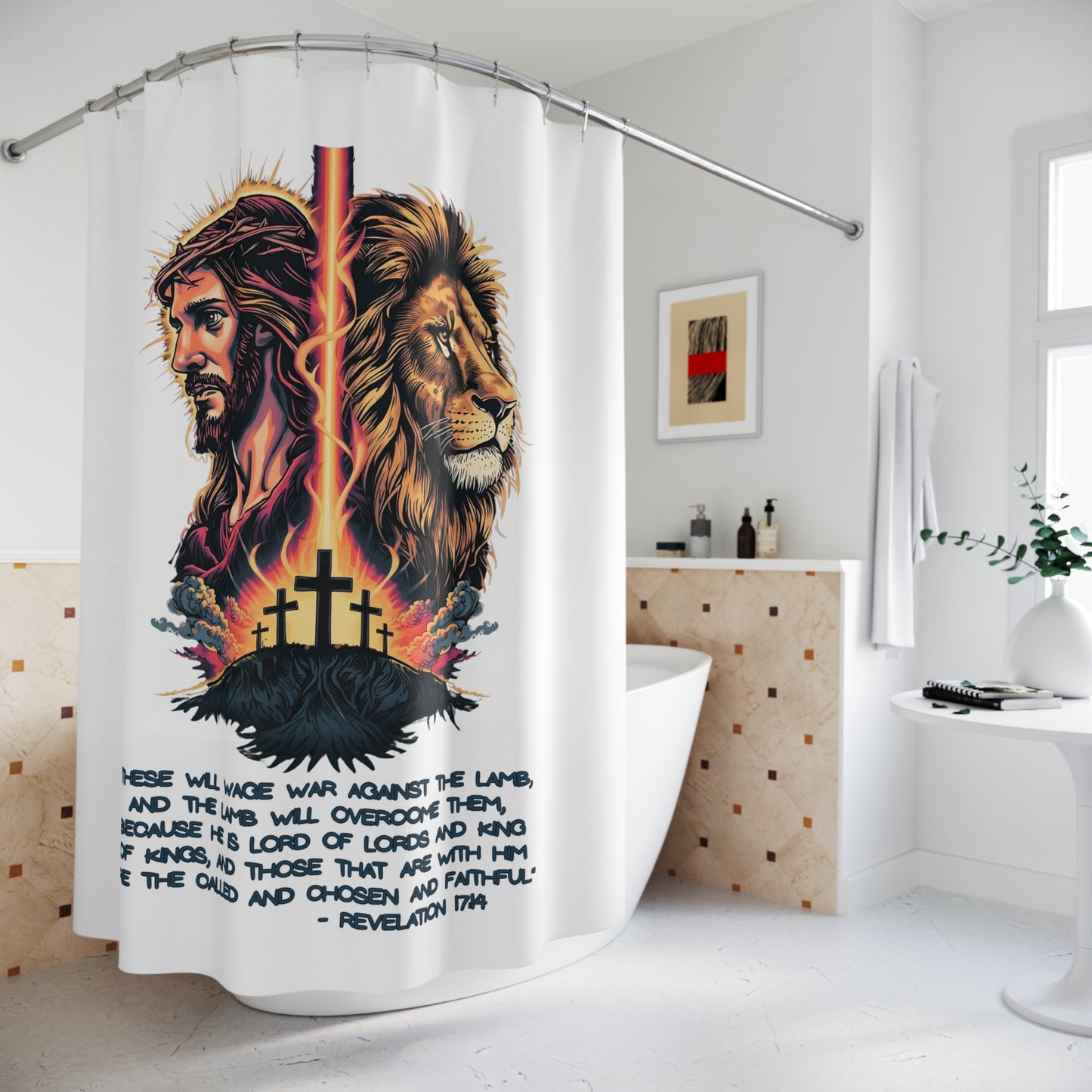 THE LION OF JUDAH:  100% Polyester Christian Shower Curtain - FREE SHIPPING