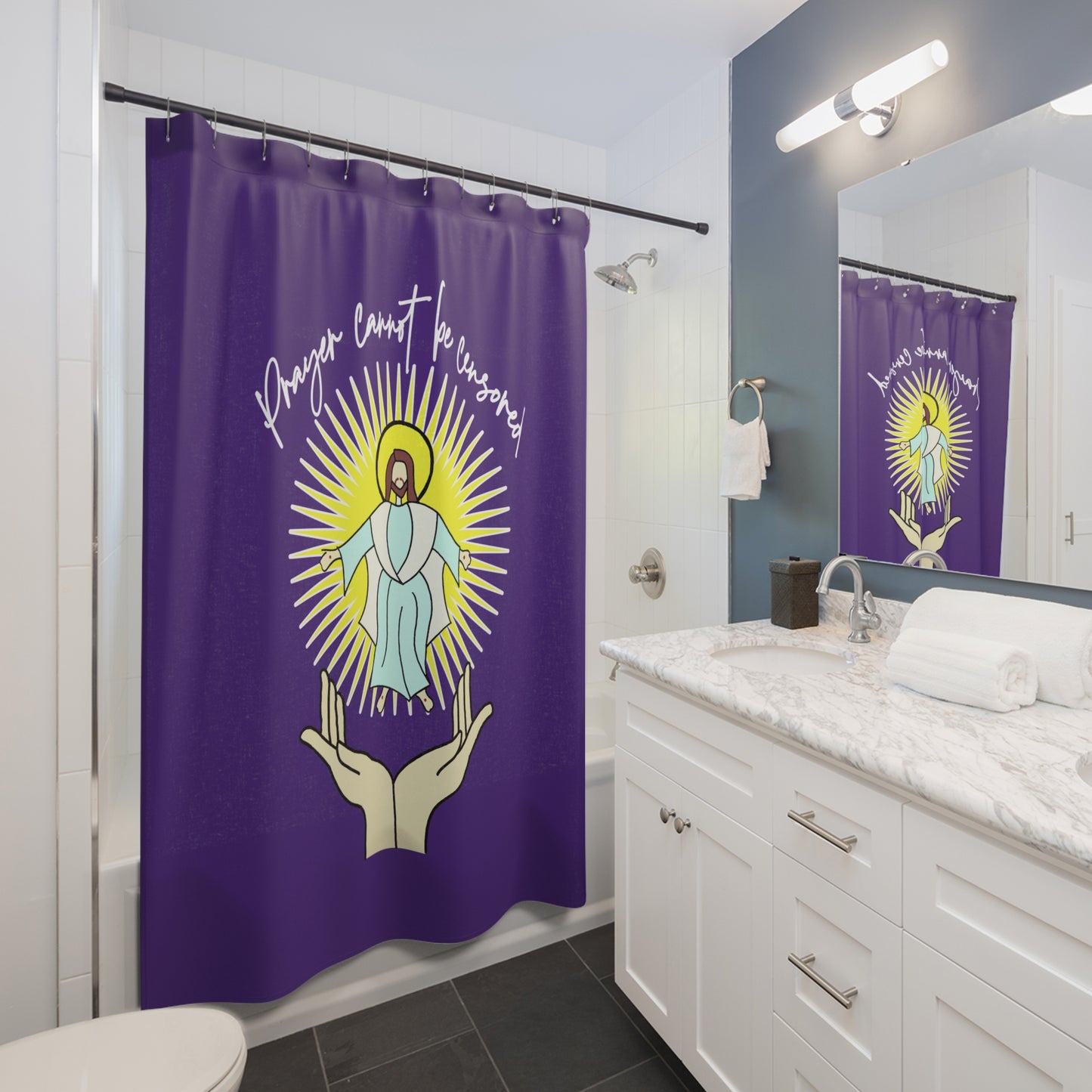 PRAYER CANNOT BE CENSORED:  100% Polyester Christian Shower Curtain - FREE SHIPPING