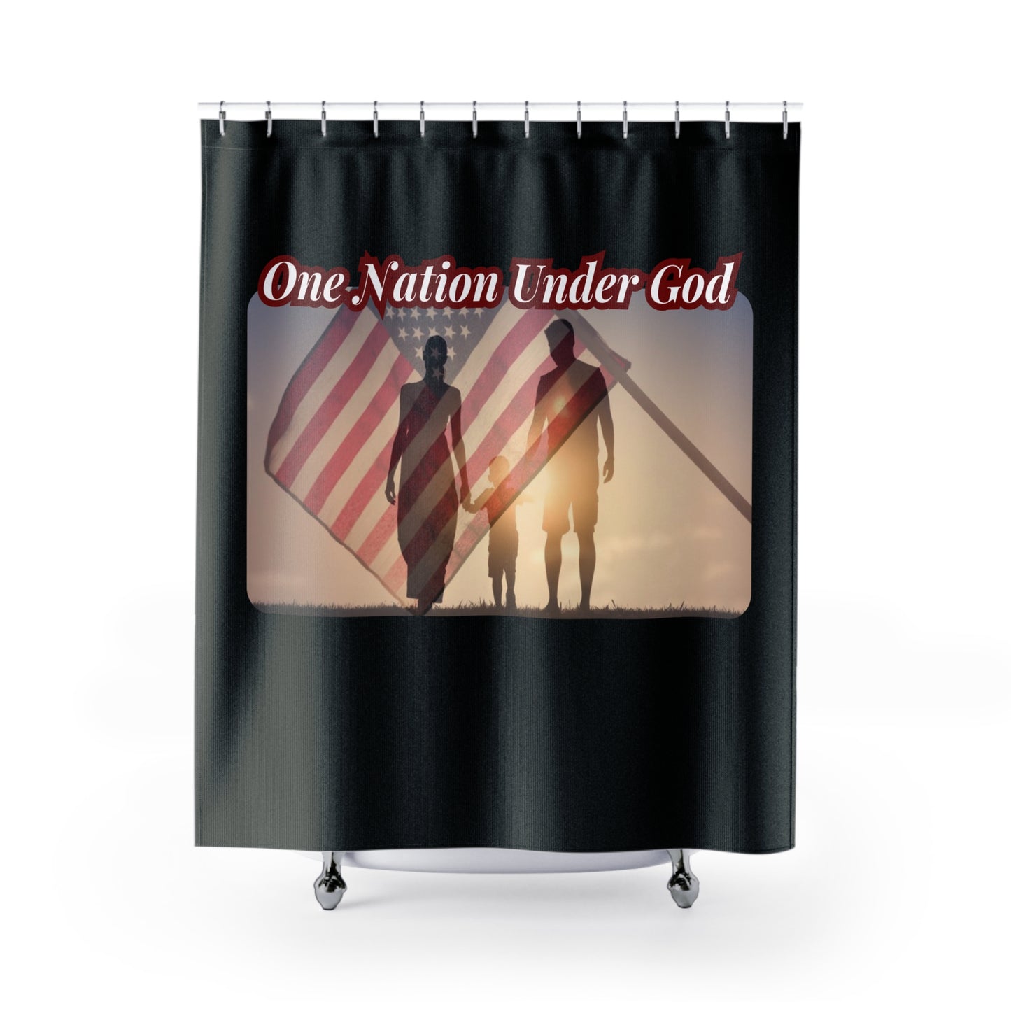 ONE NATION UNDER GOD:  100% Polyester Patriotic Christian Shower Curtain - FREE SHIPPING