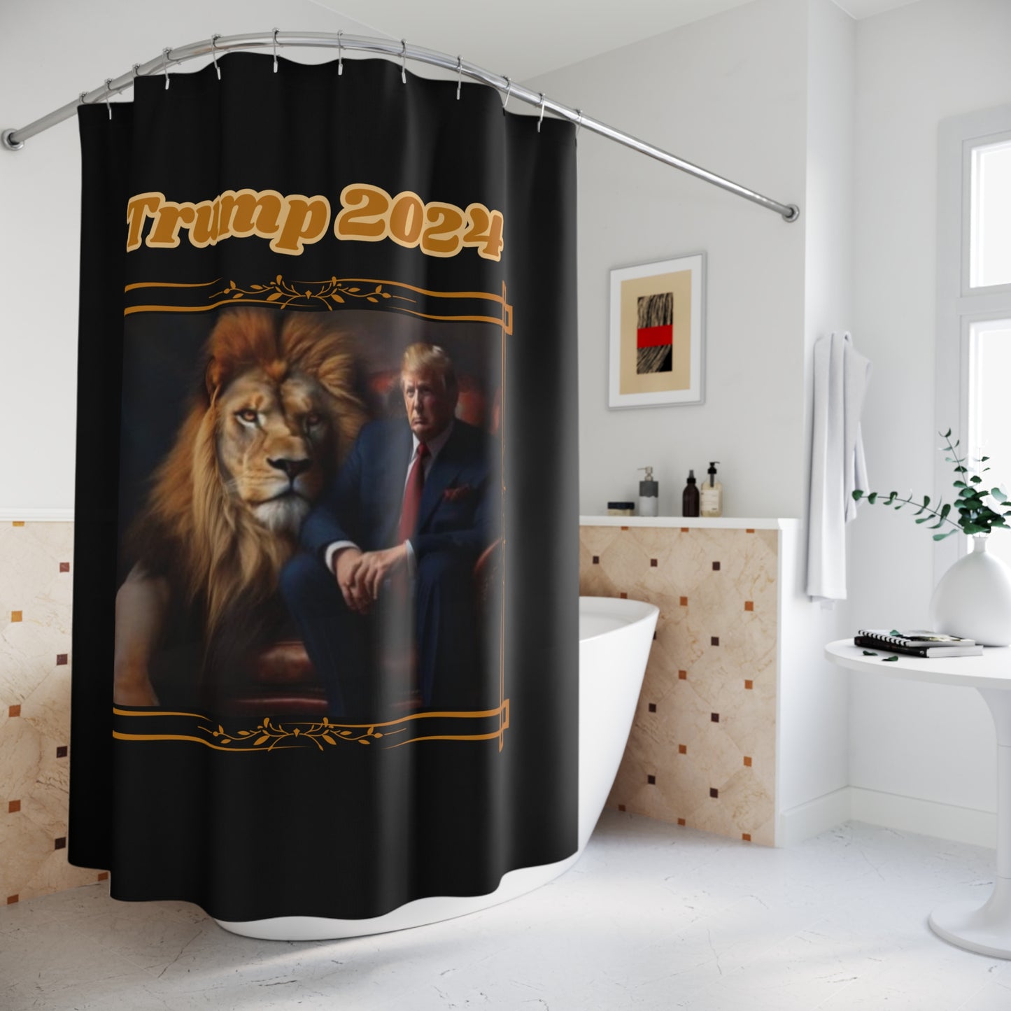 TRUMP 2024:  100% Polyester Patriotic Trump Shower Curtain - FREE SHIPPING