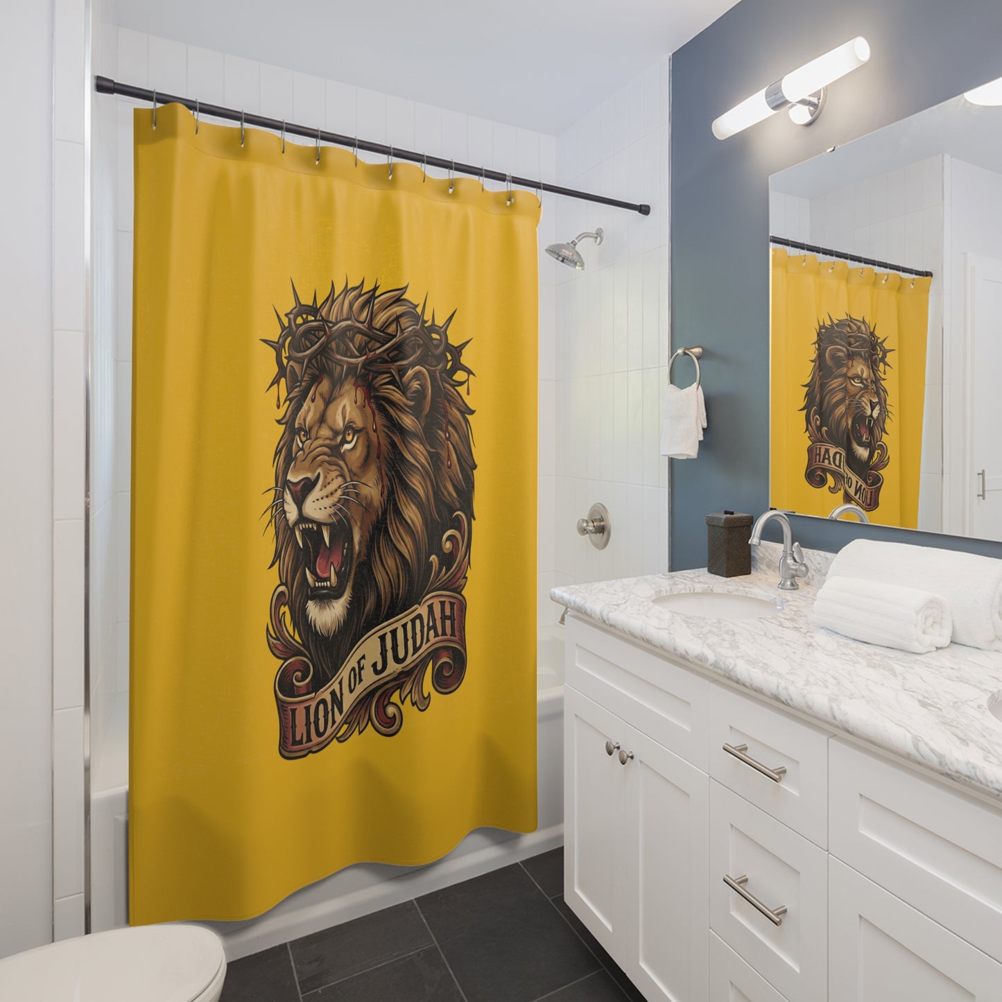 THE LION OF JUDAH:  100% Polyester Christian Shower Curtain - FREE SHIPPING