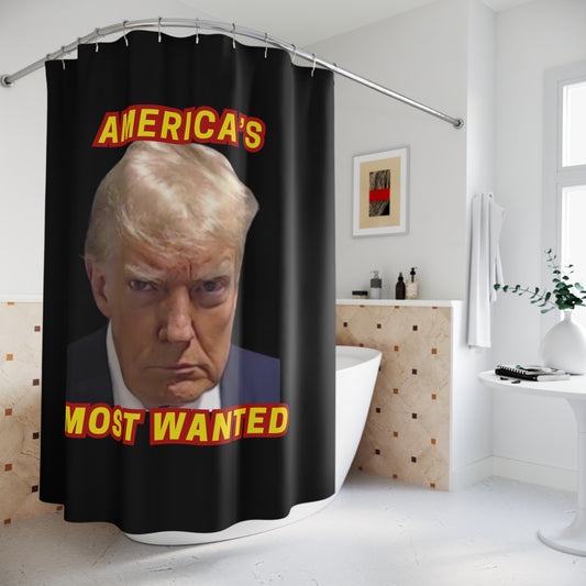 TRUMP MUG SHOT:  100% Polyester Patriotic Trump Shower Curtain - FREE SHIPPING