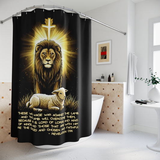 THE LION & THE LAMB:  100% Polyester Christian Shower Curtain - FREE SHIPPING