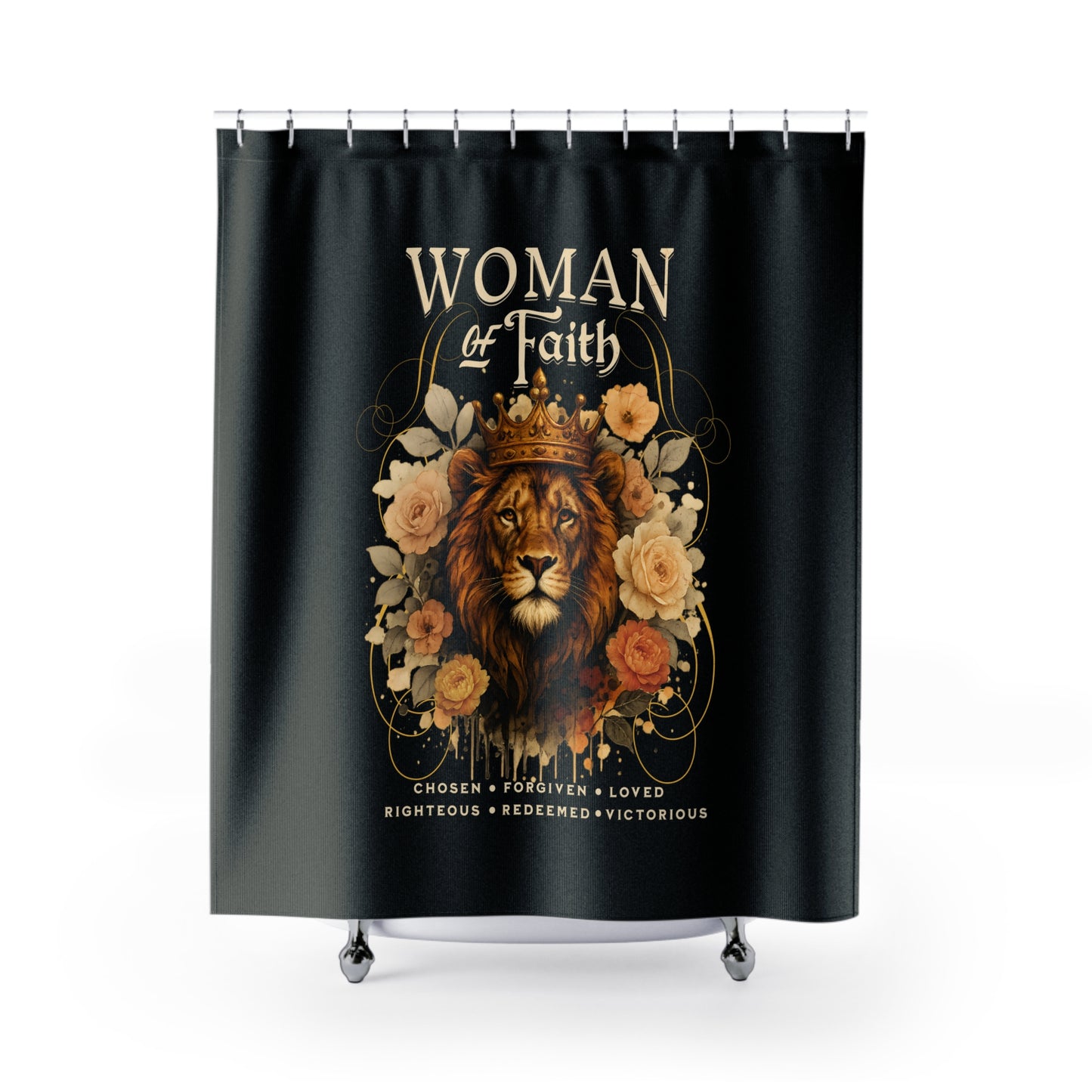 WOMAN OF FAITH:  100% Polyester Christian Shower Curtain - FREE SHIPPING