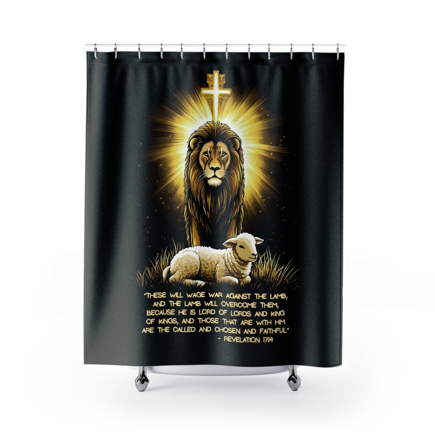 THE LION & THE LAMB:  100% Polyester Christian Shower Curtain - FREE SHIPPING