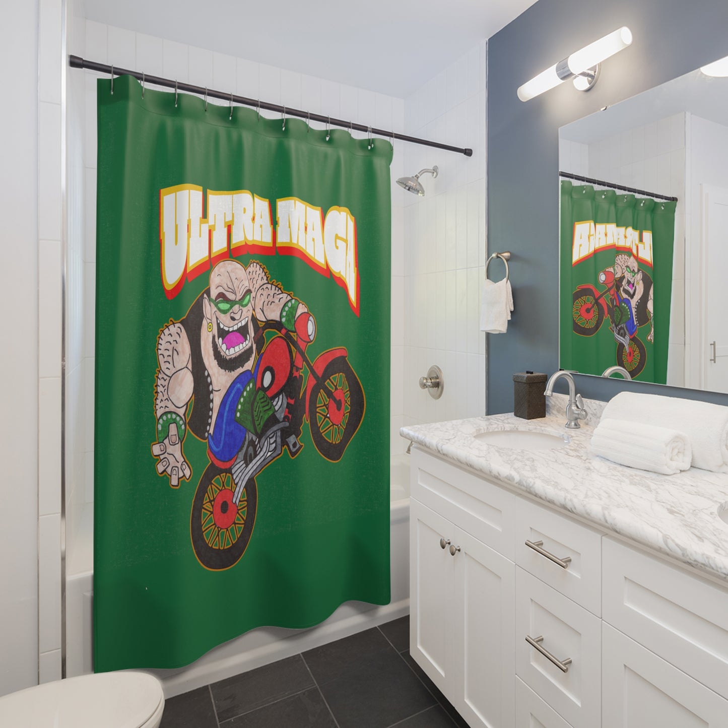 ULTRA MAGA:  100% Polyester Patriotic Biker Shower Curtain - FREE SHIPPING