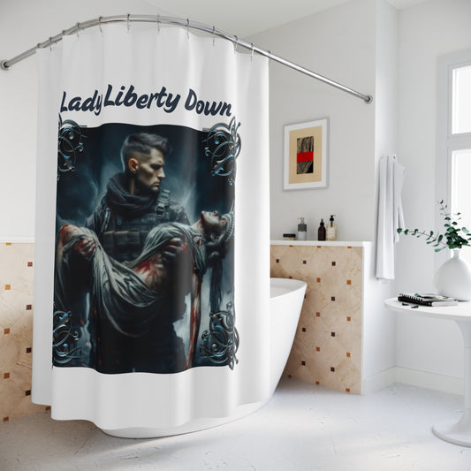 LADY LIBERTY DOWN:  100% Polyester Patriotic Military Shower Curtain - FREE SHIPPING