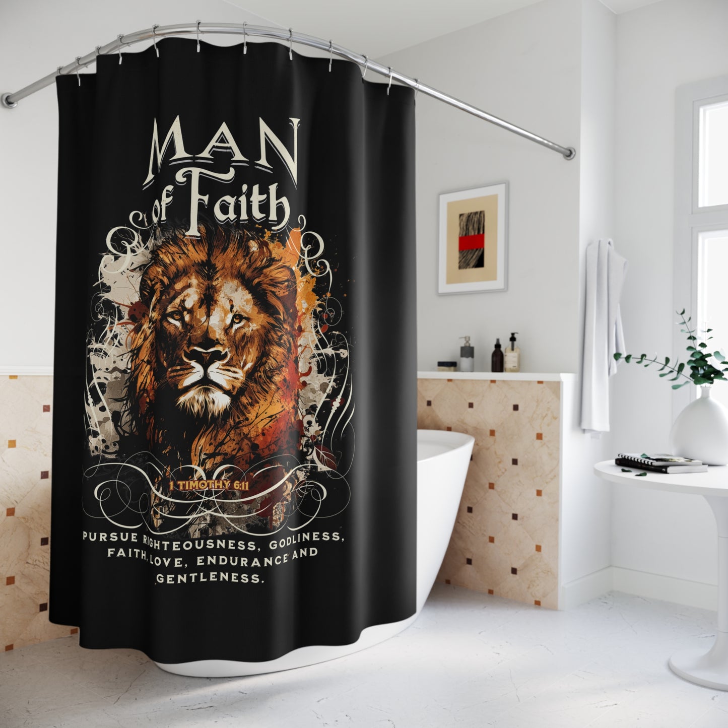 MAN OF FAITH:  100% Polyester Christian Shower Curtain - FREE SHIPPING