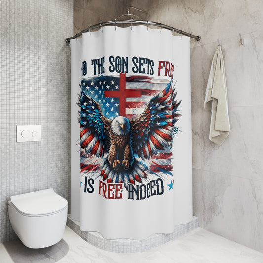FREE INDEED:  100% Polyester Patriotic Christian Shower Curtain - FREE SHIPPING