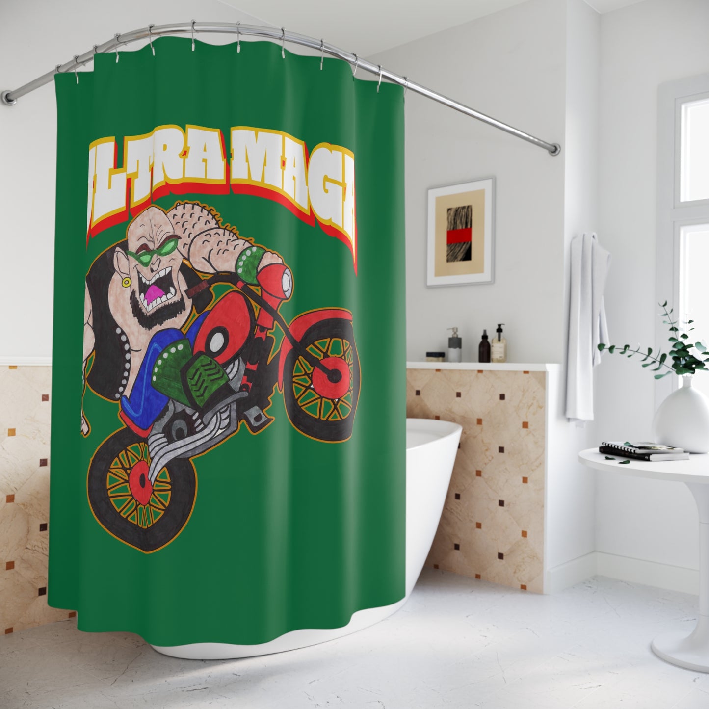 ULTRA MAGA:  100% Polyester Patriotic Biker Shower Curtain - FREE SHIPPING