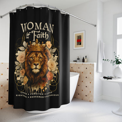 WOMAN OF FAITH:  100% Polyester Christian Shower Curtain - FREE SHIPPING